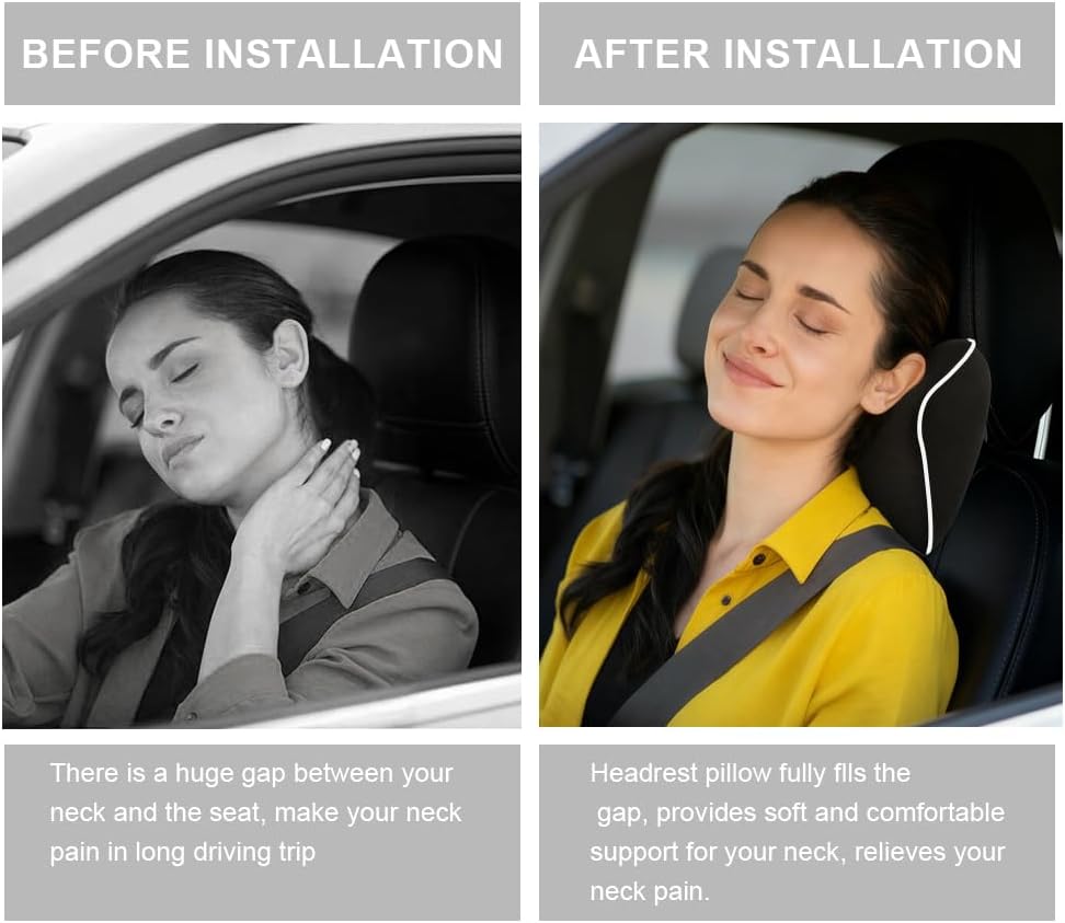 Thumbnail 4 de Alaoo Cuscino Poggiatesta Auto con Memory Foam, rimovibile e traspirante (nero con finiture bianche) – 1 pezzo