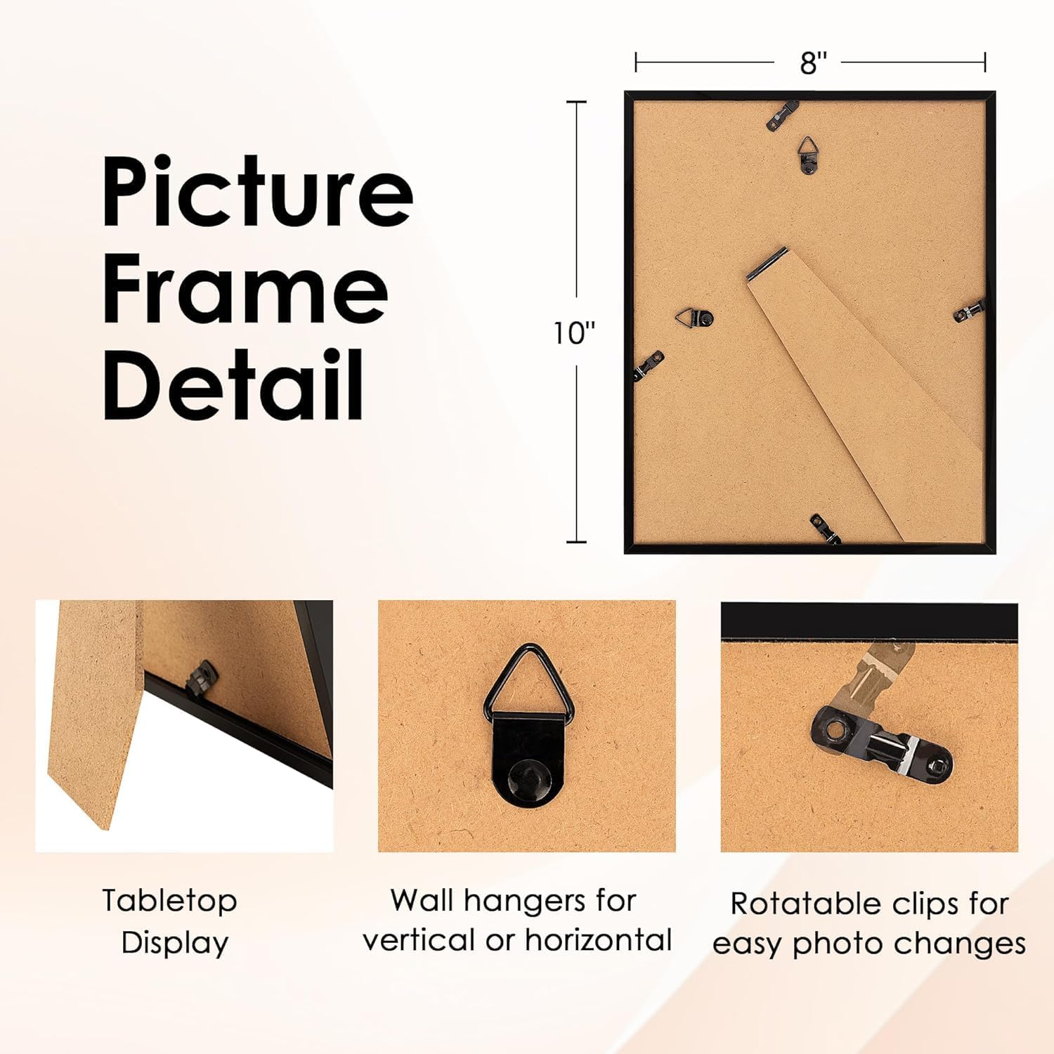Detalle de FIXSMITH FM06270810 8x10 Picture Frame, Black Plastic with Plexiglass Front