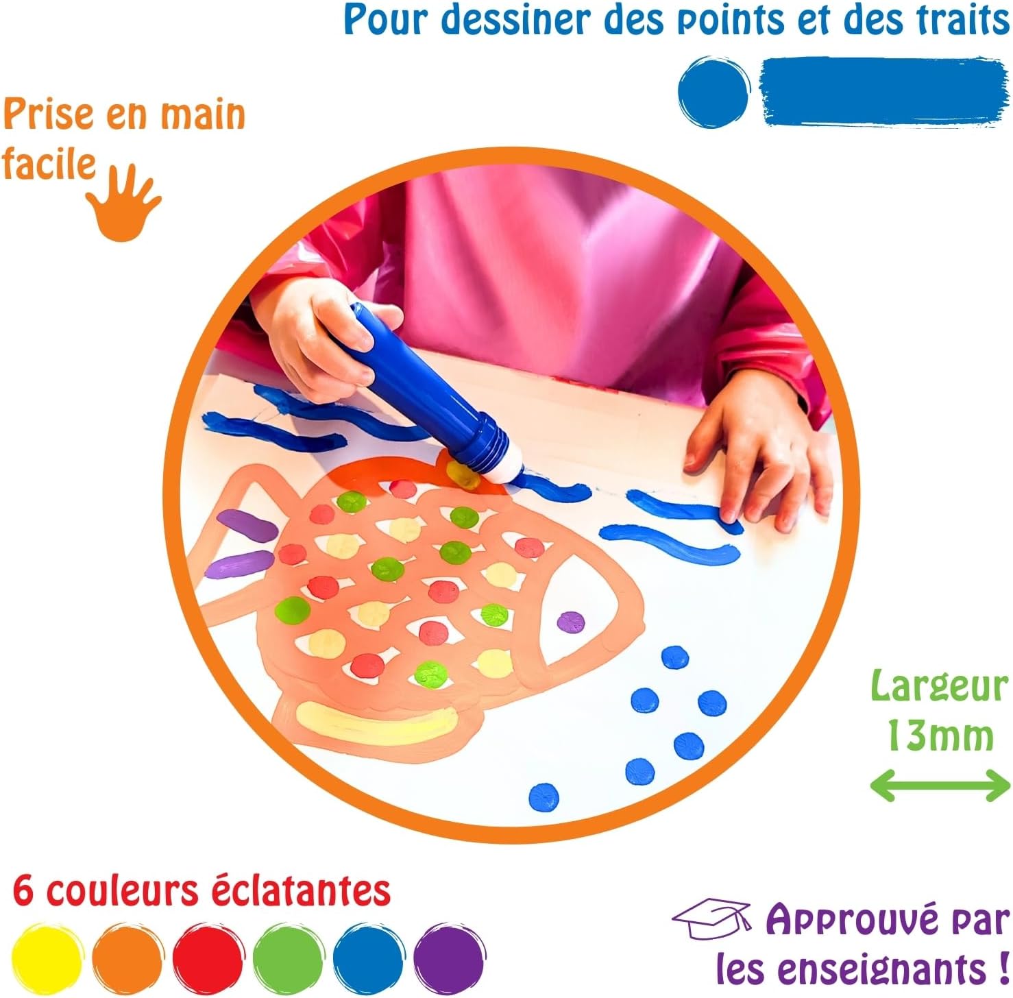 Thumbnail 3 de CLEOPATRE Lot de 6 P’tits Tampons de Peinture Gouache 50ml – 6 couleurs, mousse d’application et rechargeables