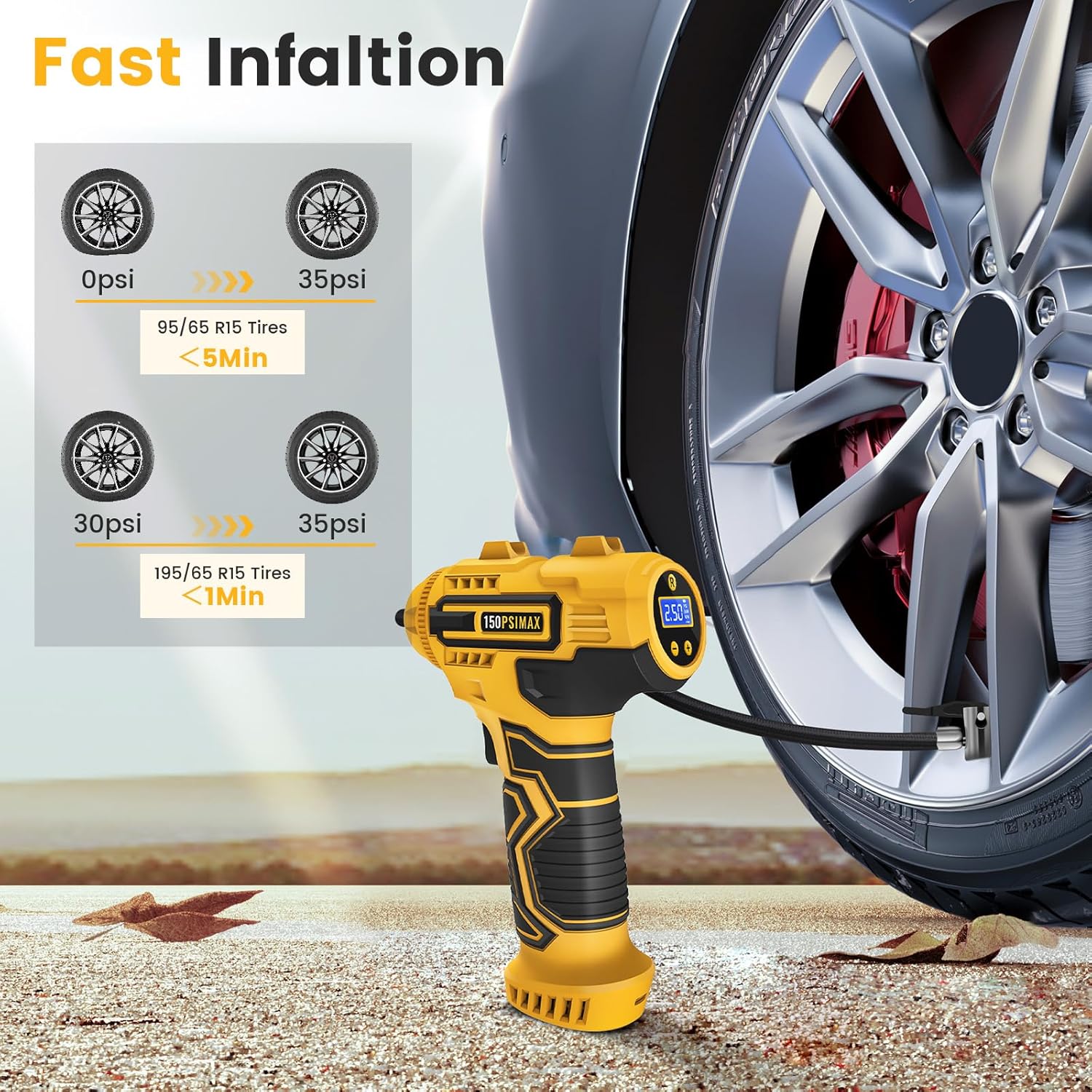 Thumbnail 1 de Skeufy Car Tyre Inflator Air Compressor – Portable Cordless Tyre Pump
