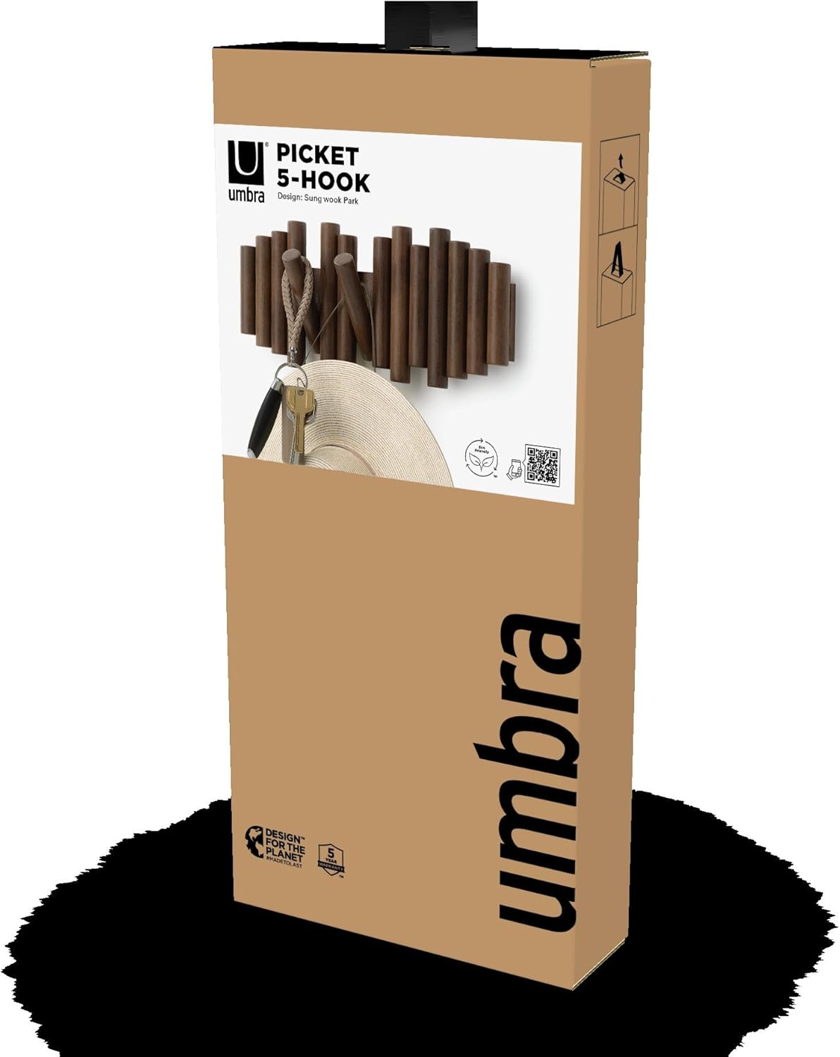 Thumbnail 6 de Umbra Picket garderobslist med 5 fällbara krokar i valnötsantik finish