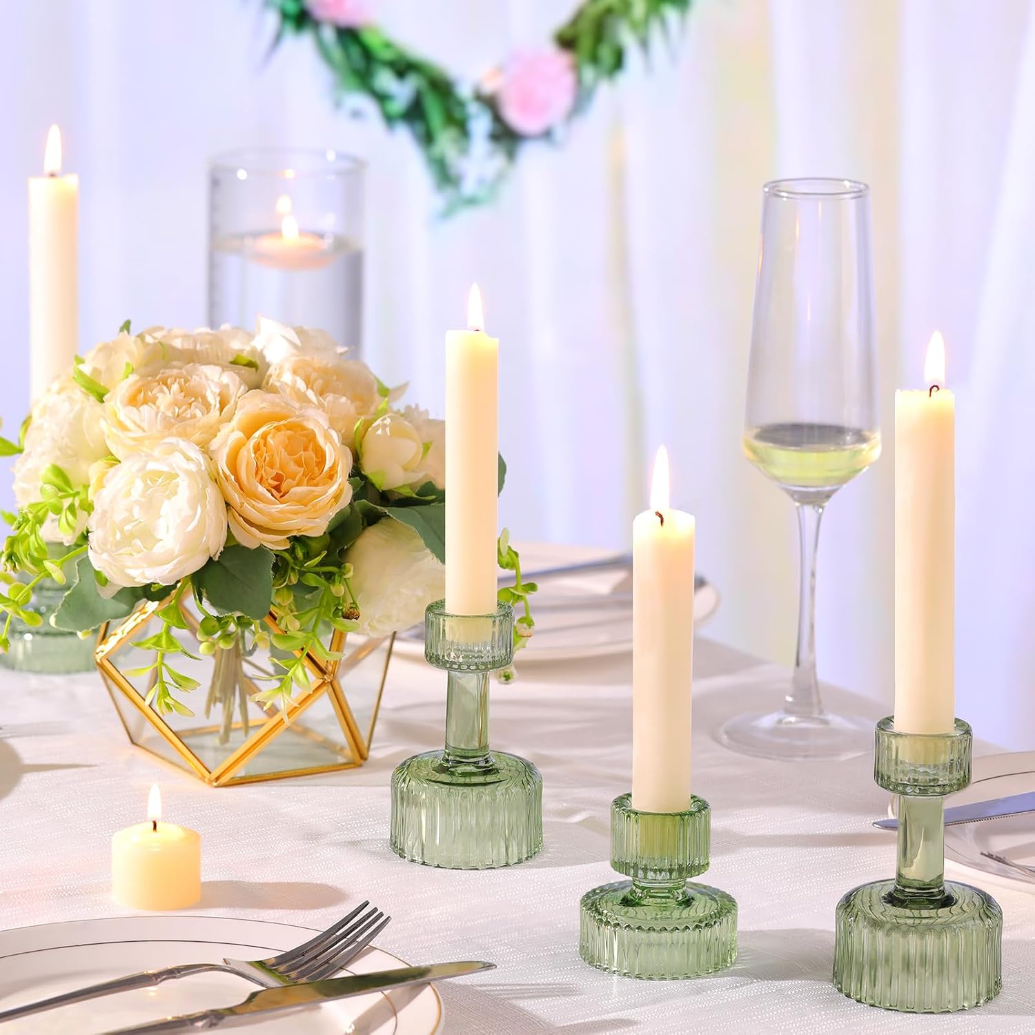 Thumbnail 5 de Candlestick Holders Bulk 6-Piece Green Crystal Set 🕯