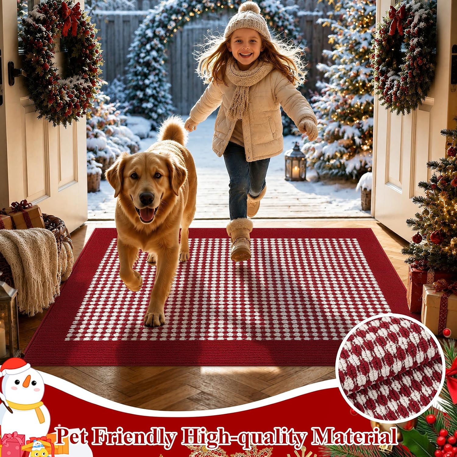 Thumbnail 1 de Ileading 2x3ft Christmas Door Mat, Washable Red Rug with Non-Slip TPR Backing