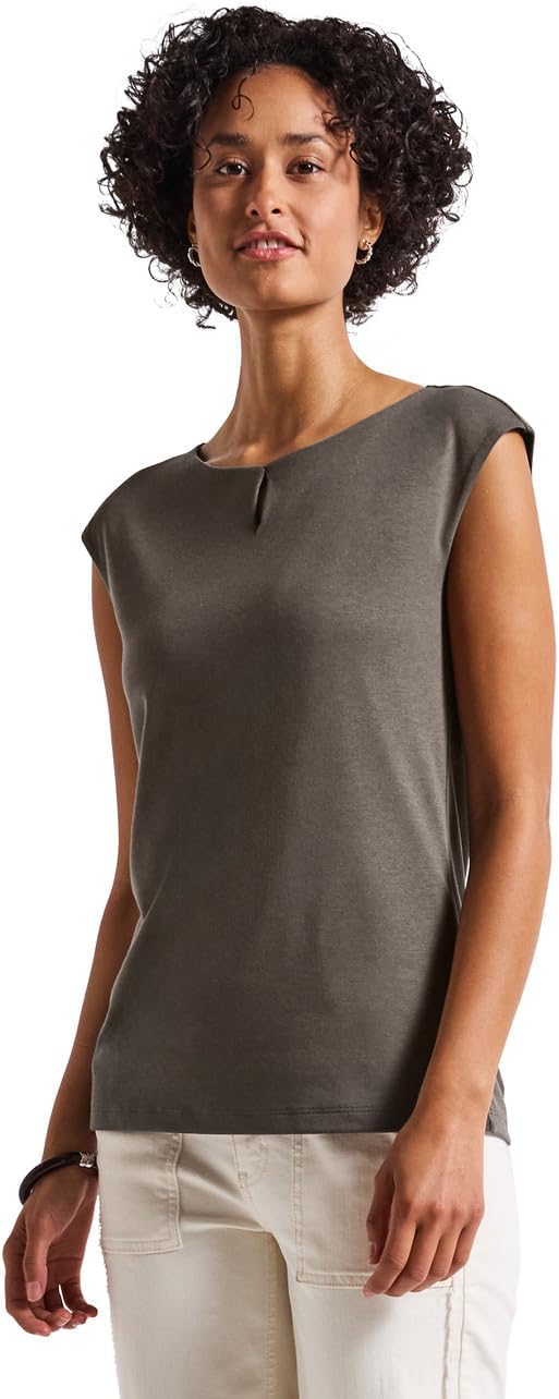 Detalle de Shirt mit Cut-Out – ärmellos, Rundhals, doppellagige Front aus Baumwoll-Modalmix