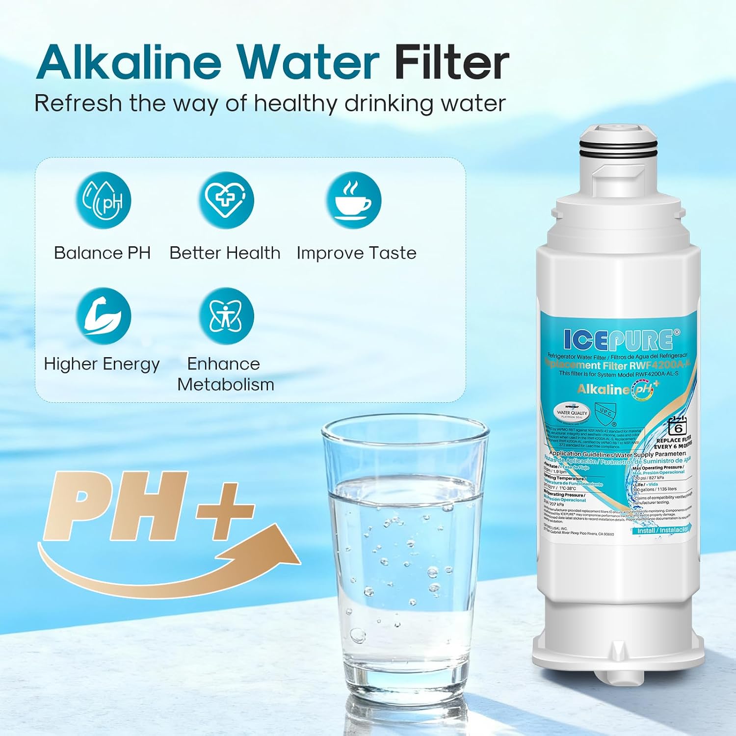 Thumbnail 3 de ICEPURE RWF4200A-AL Alkaline Refrigerator Water Filter, 4-Pack