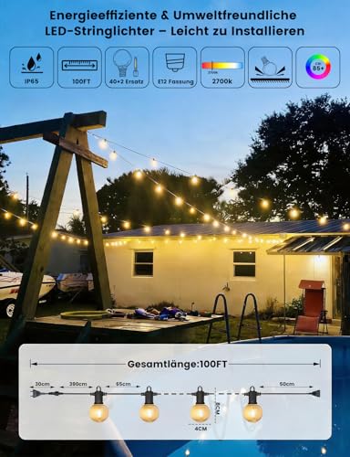 Thumbnail 6 de ZOTOYI Guirnalda Luces Exterior 30 Metros con 42 Bombillas LED (40+2) — IP65, Ahorro y Ambiente