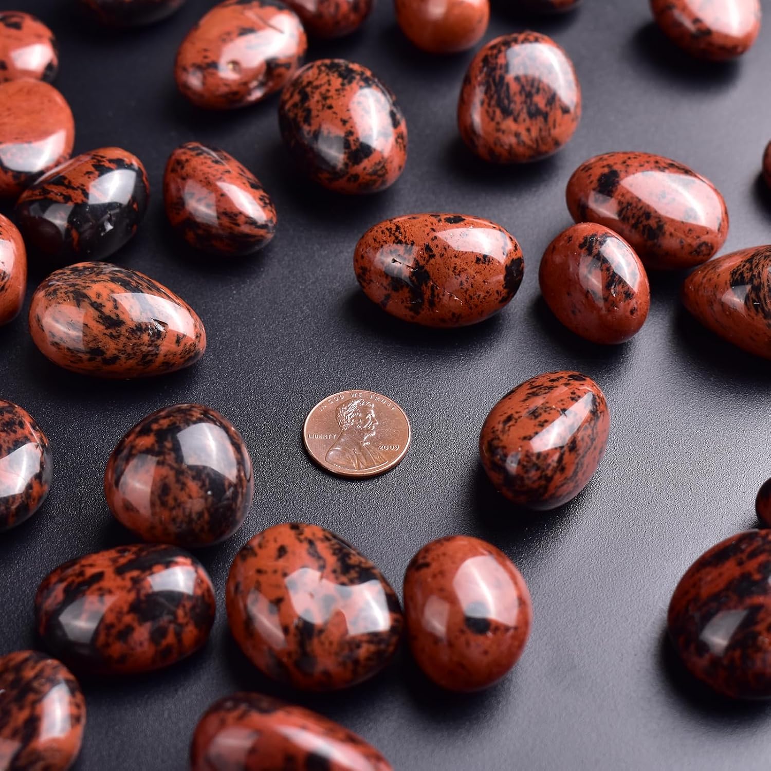 Detalle de SigMntun Polished Stone Set Mahogany Obsidian 0.8" 🪨