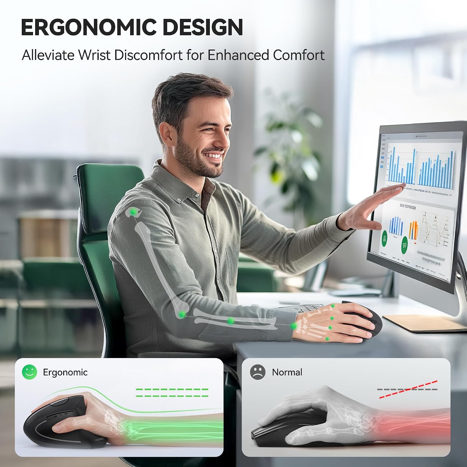 Detalle 2 de TECKNET Ergonomic Vertical Mouse 4800 DPI 🖱