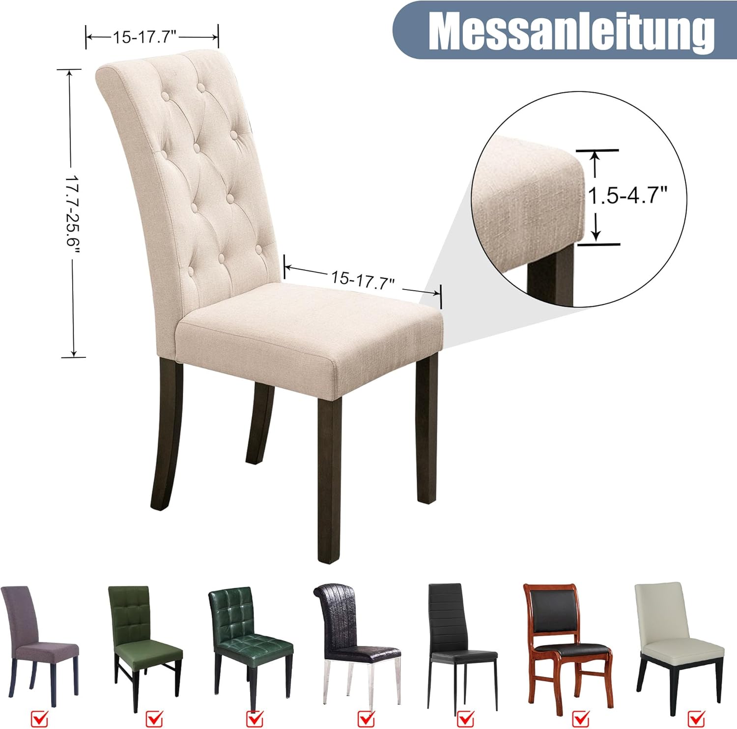 Thumbnail 4 de SUKAIKEQA housse de chaise haute élastique Jacquard (lot de 4/6/8) – Kaki