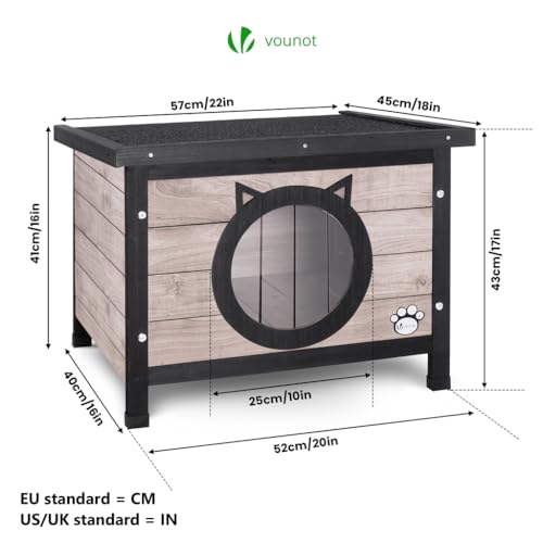 Thumbnail 4 de VOUNOT Casetta per Gatti in Legno con Porta Design Orecchie di Gatto, 57 x 45 x 43 cm, Grigio – Cuccia da Esterno con Porta e Tetto
