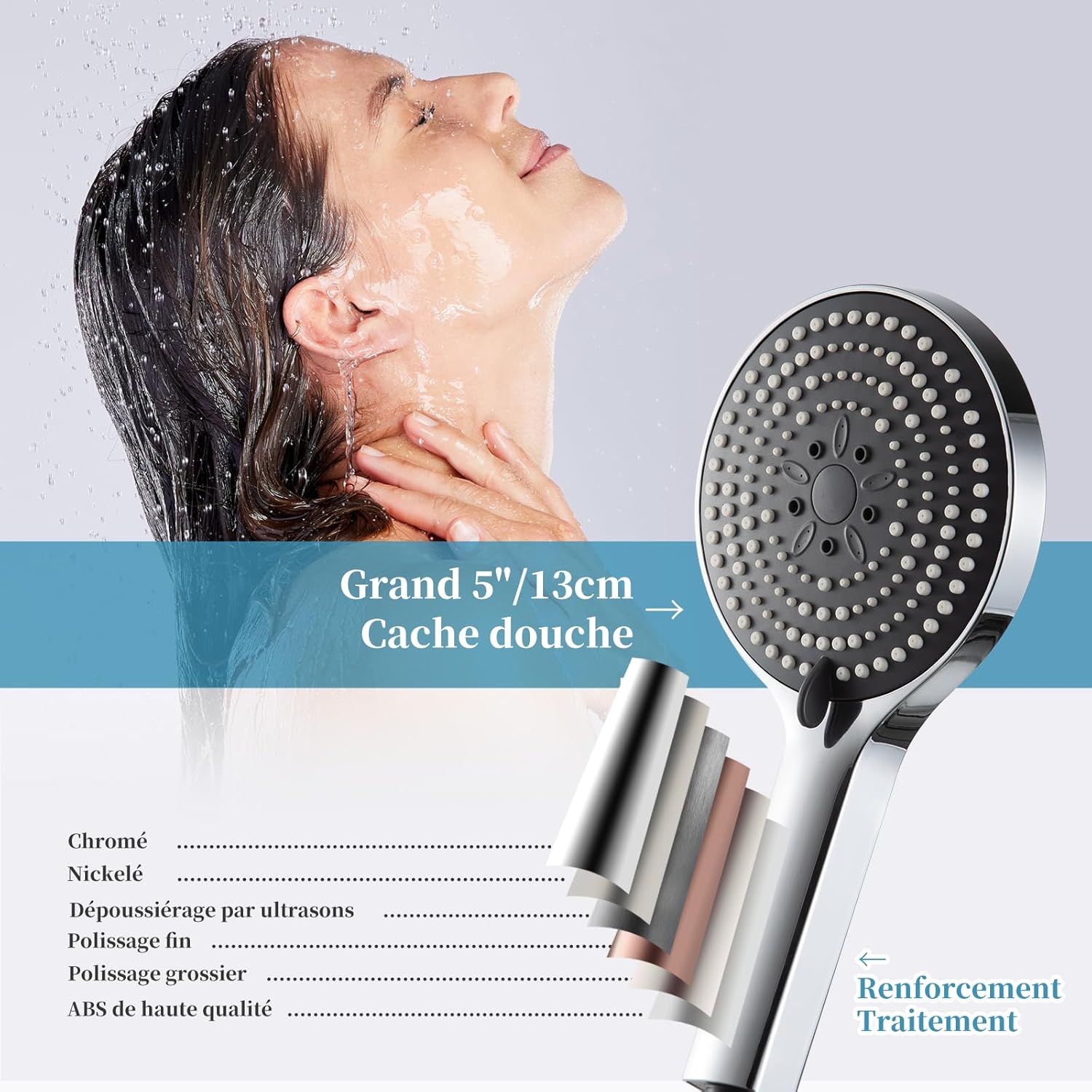 Thumbnail 5 de OFFO pommeau de douche XXL 130 mm en chrome, 6 modes de pulvérisation