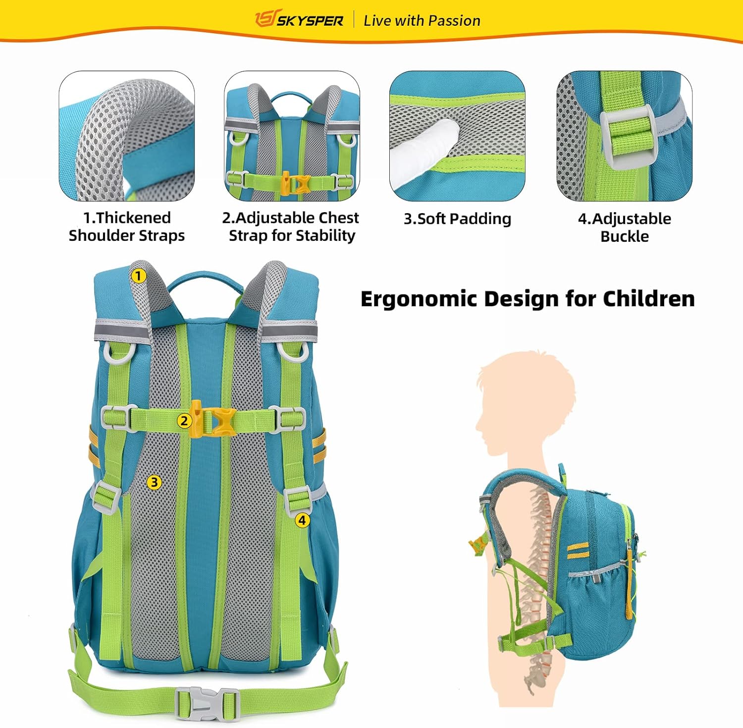 Thumbnail 4 de SKYSPER Kinderrucksack Wandern für 3–8 Jahre – komfortabler Rucksack für Jungen & Mädchen