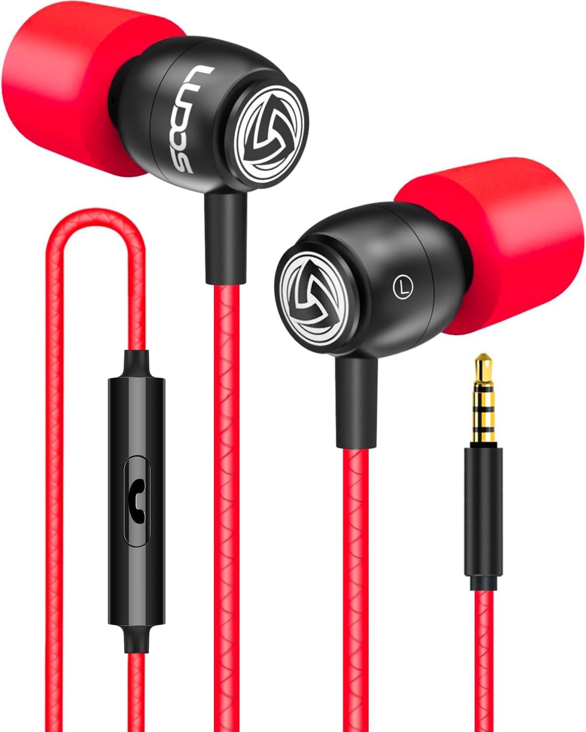 Detalle de Ludos CLAMOR Wired Earbuds in-Ear Headphones – Red, Memory Foam Comfort & 5 Year Warranty