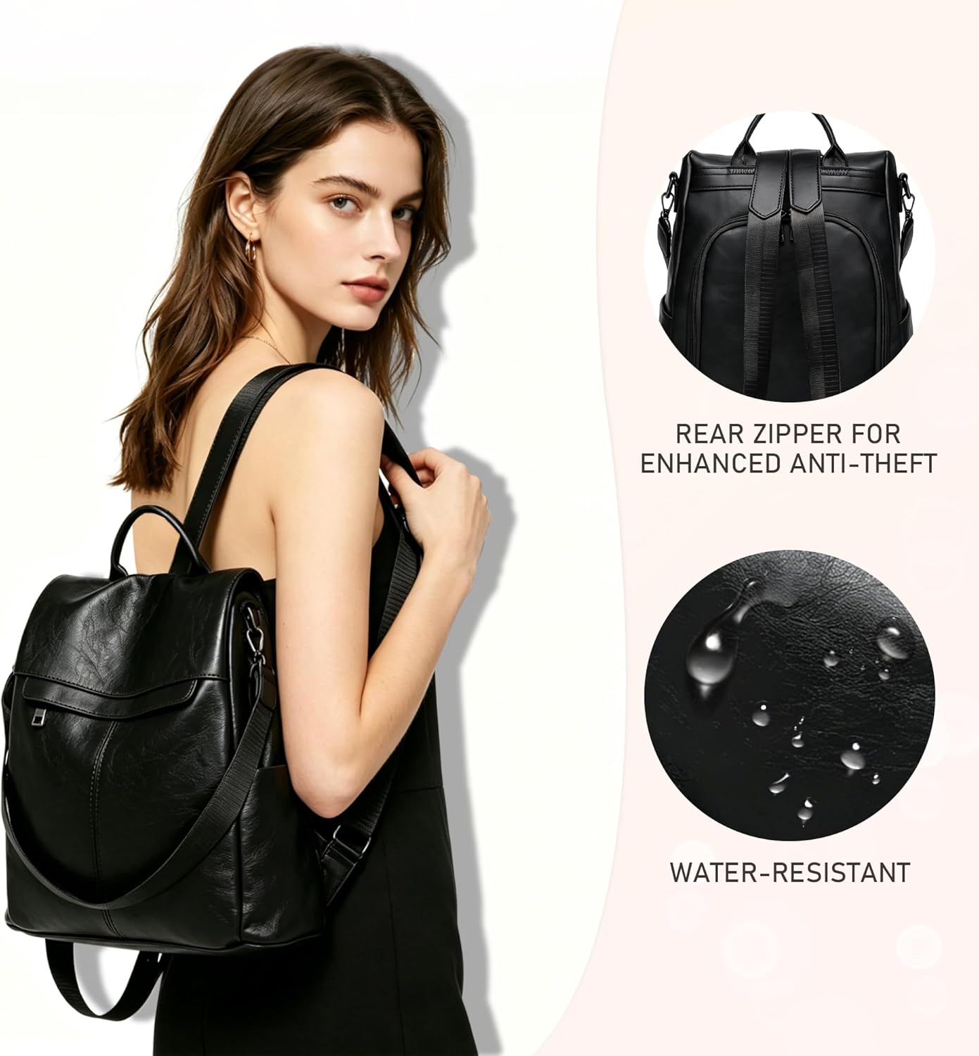 Detalle de shepretty Anti-Theft Backpack for Women – Travel Rucksack in Artificial Leather