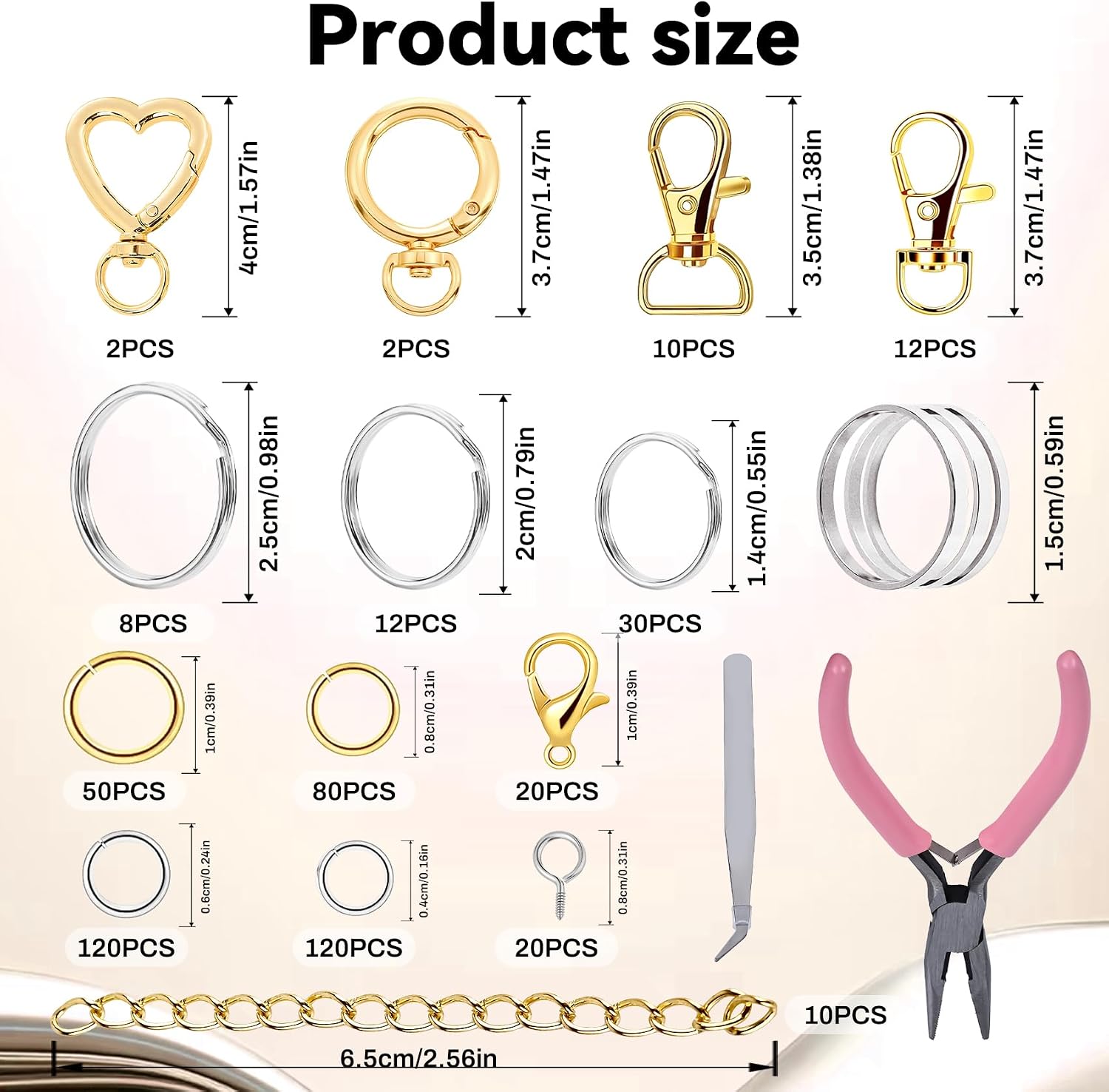 Detalle de Prdingfy Gold-Sliver 579-Piece Keychain Making Kit, Gold and Silver Hardware