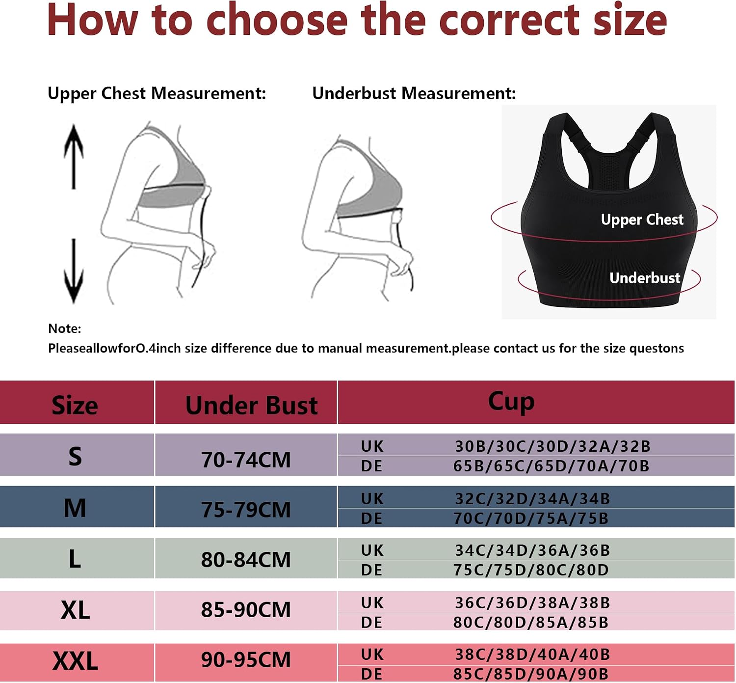 Detalle de Leversic Women Racerback Sports Bra High Impact – Wirefree, Removable Padding & Adjustable Straps