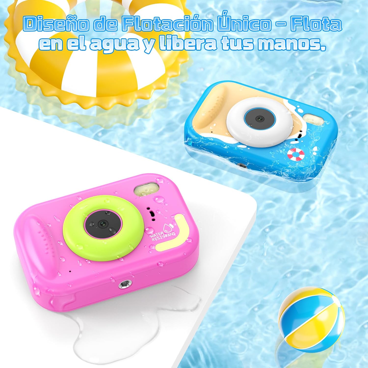 Detalle de CHAKEYAKE: Macchina Fotografica per Bambini 1080P IP67, Zoom 10x e Schermo 2,4'' – Regalo Ideale per Avventure in Piscina e Spiaggia