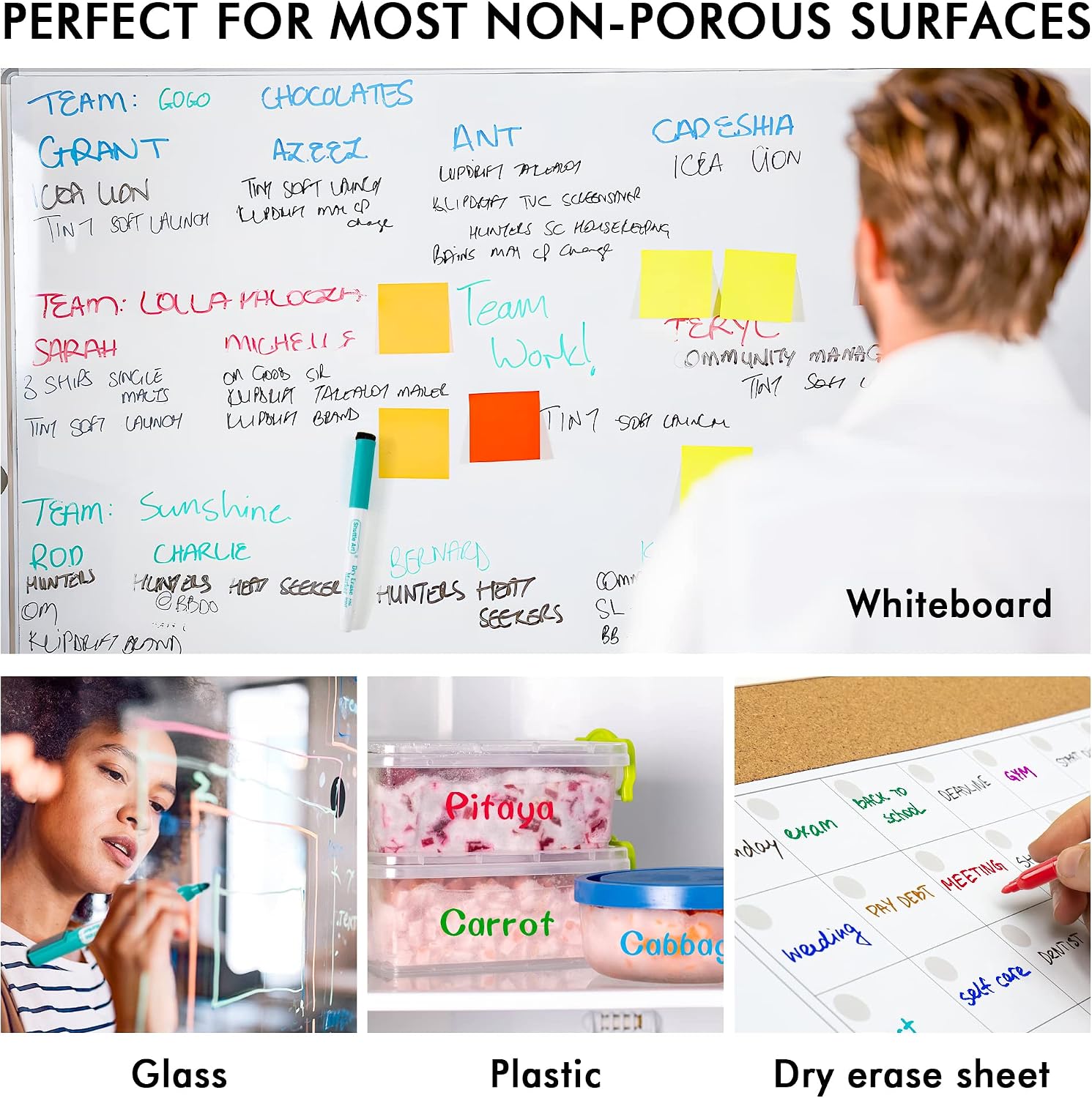 Detalle de Shuttle Art 15-Farben Whiteboard Marker Set mit Magnetkappen und Radiergummi – feine Spitze, trocken abwischbar