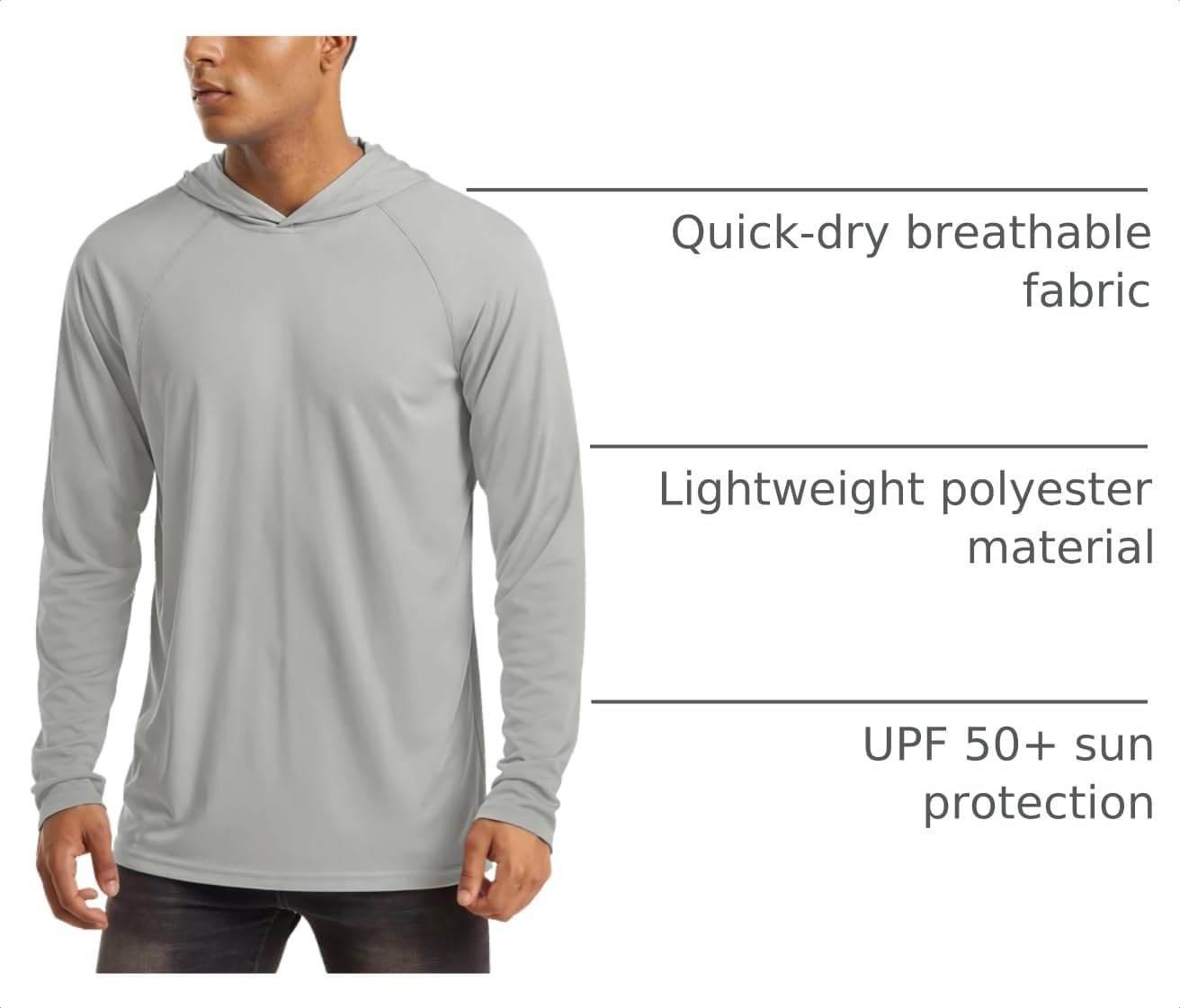 Detalle 2 de MAGCOMSEN Men’s Hooded UPF 50+ Long Sleeve Sun Protection Rash Guard T-Shirt