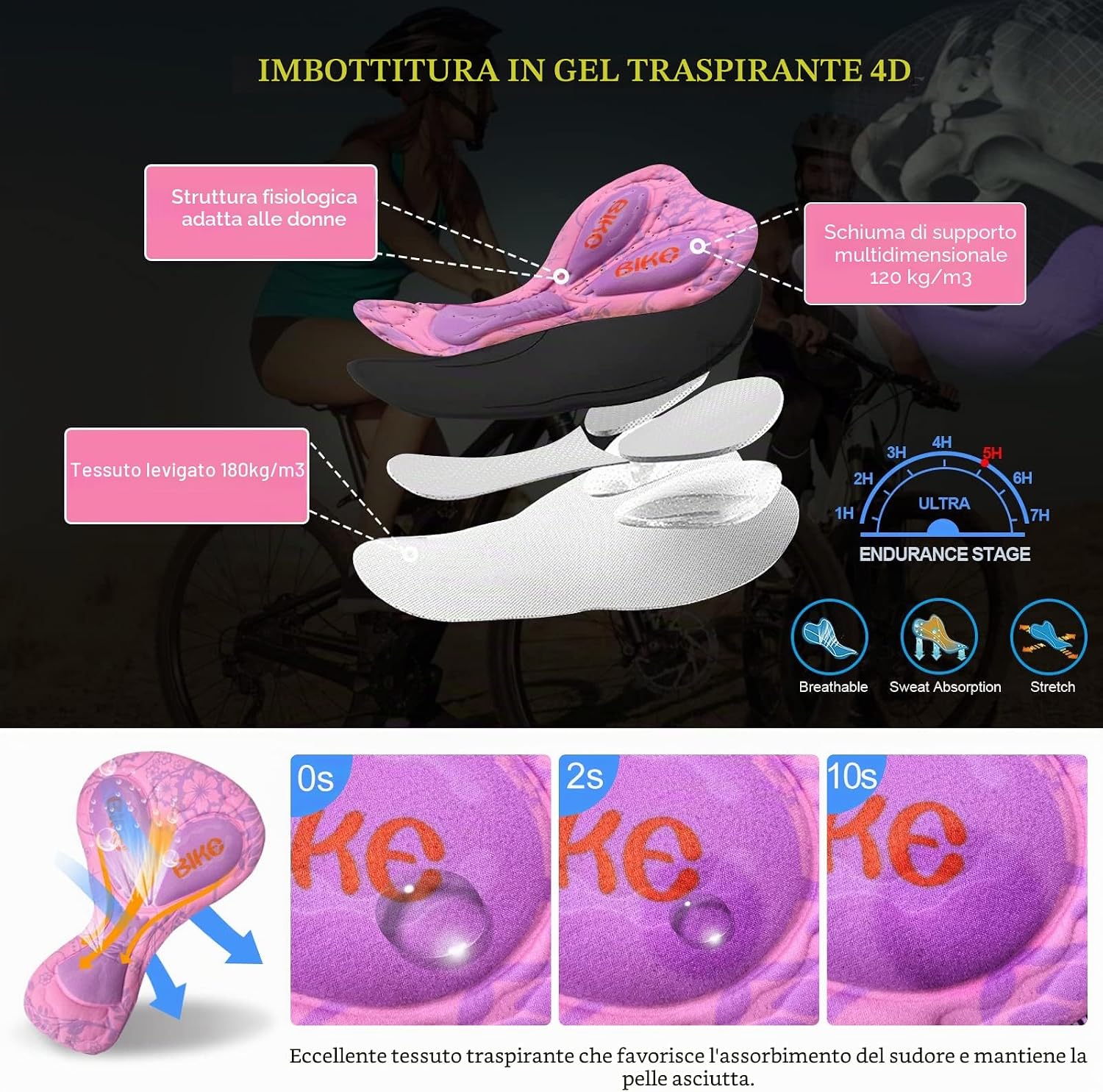 Detalle de FEIXIANG Pantaloni da Ciclismo da Donna con imbottitura 4D Gel: comfort, traspiranti e design femminile