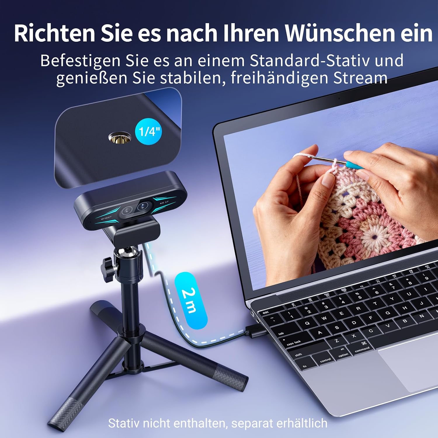 Detalle de EMEET C60E Dual-Kamera-4K-Webcam für Streaming – Ultra-HD mit Weitwinkel- und Telekameras, 11-fachem Hybridzoom und Fernbedienung