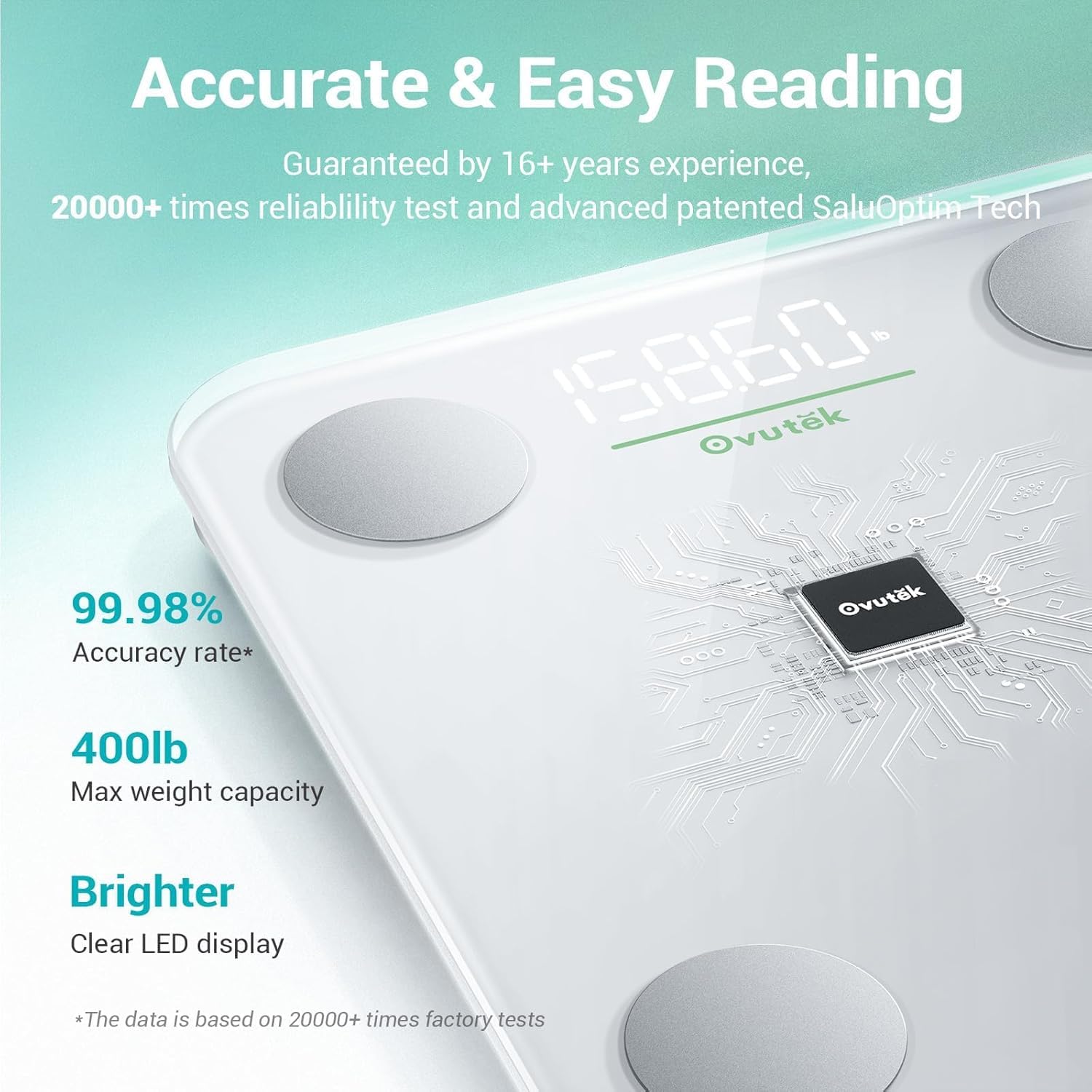 Detalle de Ovutek VFS335-WUS Smart Scale with BMI, Body Fat Tracking, 400 lb Capacity