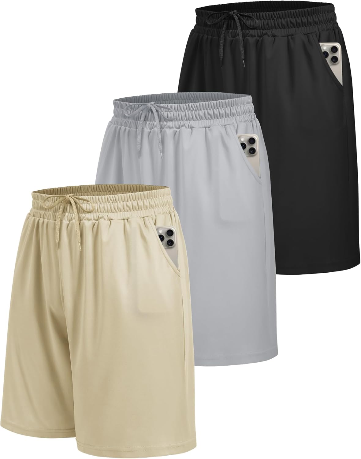 Thumbnail 4 de BOOJO 3er Pack Sporthose Herren Kurz – Mit großen Taschen, schnell trocknend, 4-Wege-Stretch
