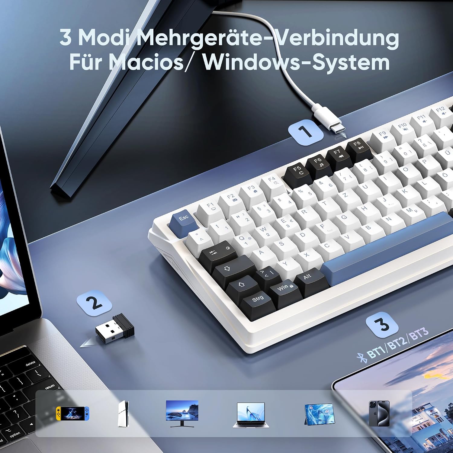 Detalle 1 de RedThunder K95 kabellose Gaming Tastatur mit 96 Tasten