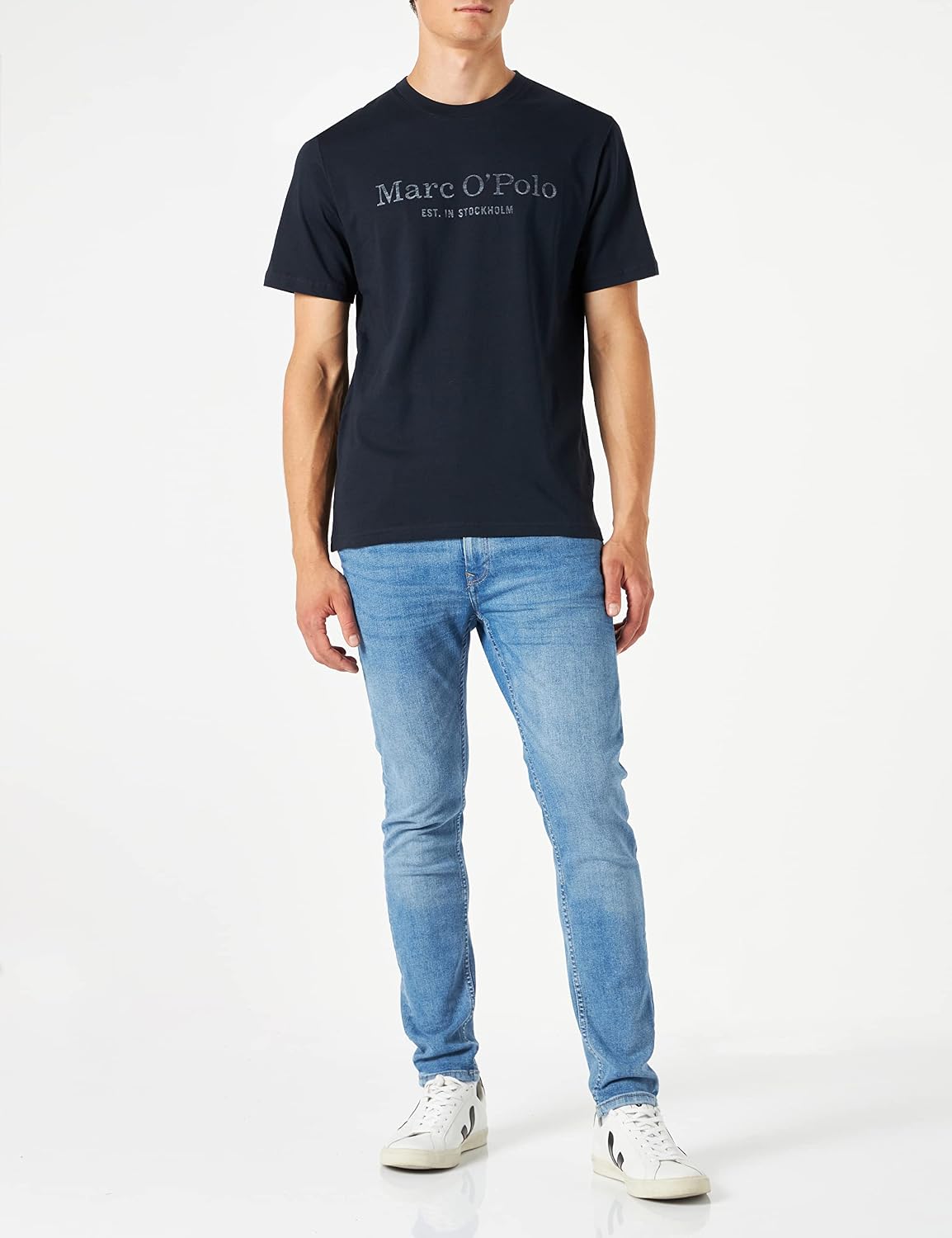 Detalle de Marc O’Polo Herren T-Shirt 51556 mit Rundhalsausschnitt (1er Pack) aus Bio-Baumwolle