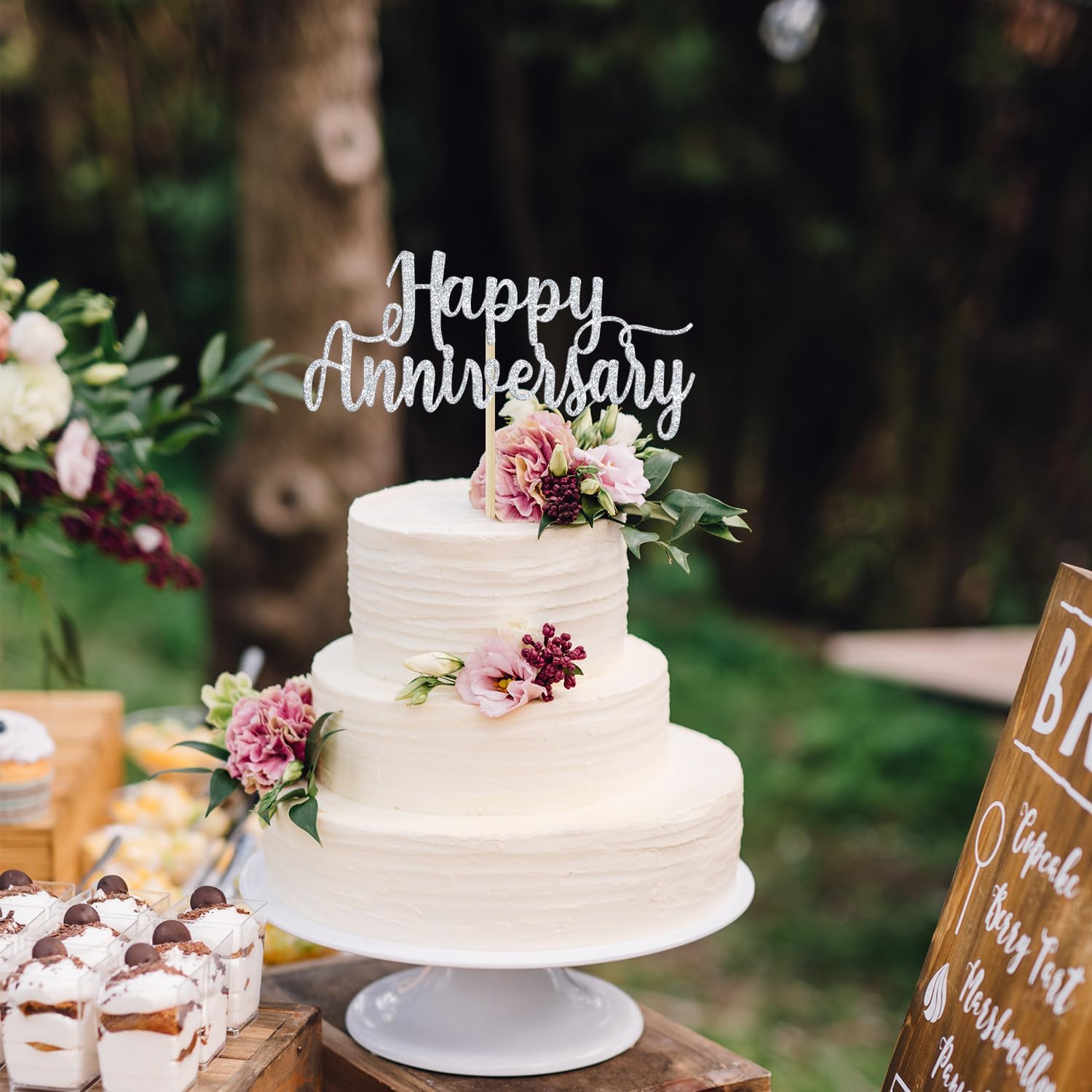 Thumbnail 1 de Calarjeta Happy Anniversary Cake Topper, 5.9 x 4.2-Inch Silver Glitter Paper