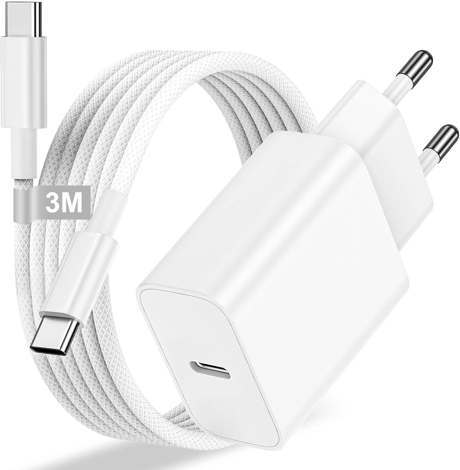 Detalle de Caricatore USB‑C 25W con cavo da 3 m: ricarica rapida e compatibilità ampia per iPhone e iPad