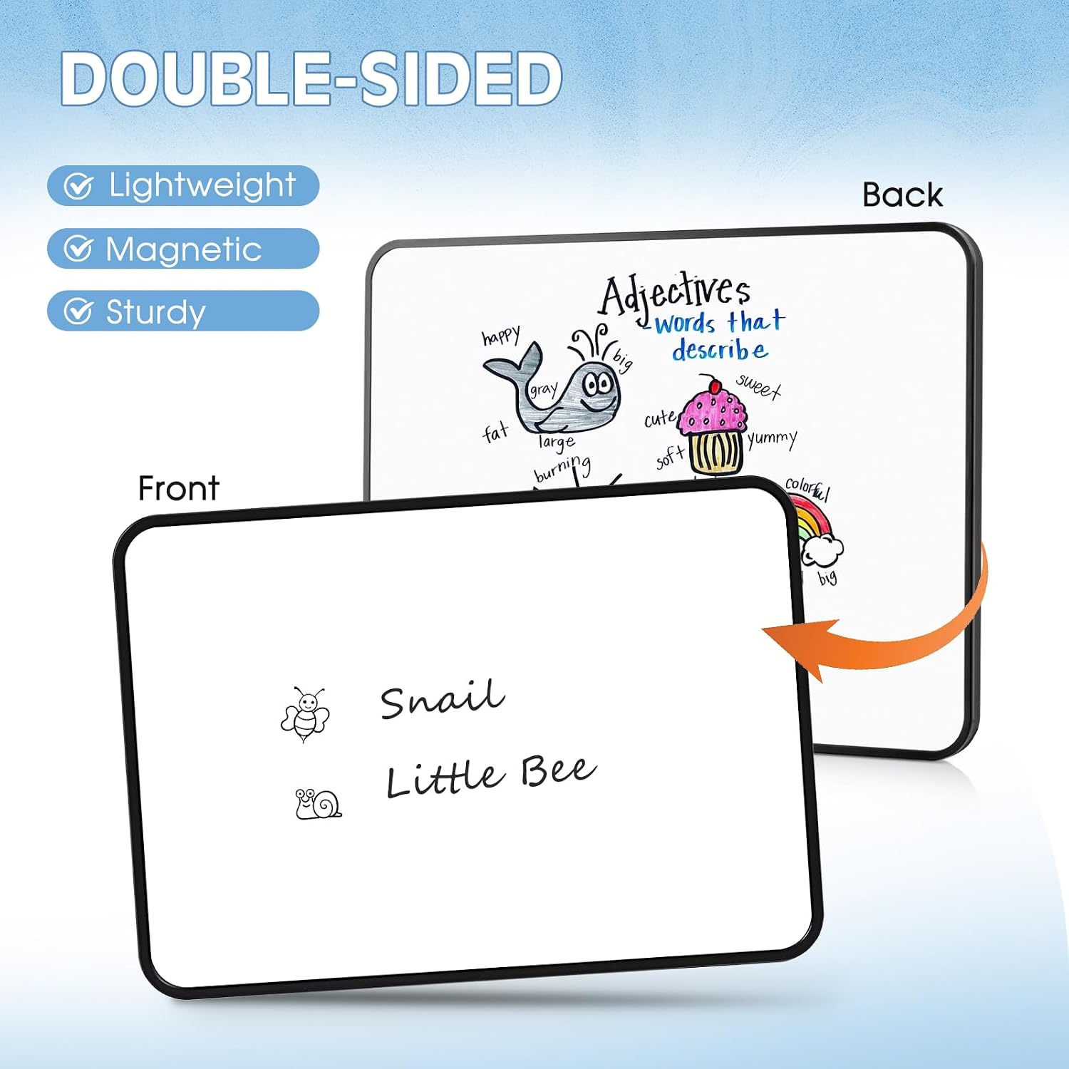 Detalle de QUEENLINK Double-Sided 30x42cm A3 Small Whiteboard (magnetic, handheld) with markers and erasers