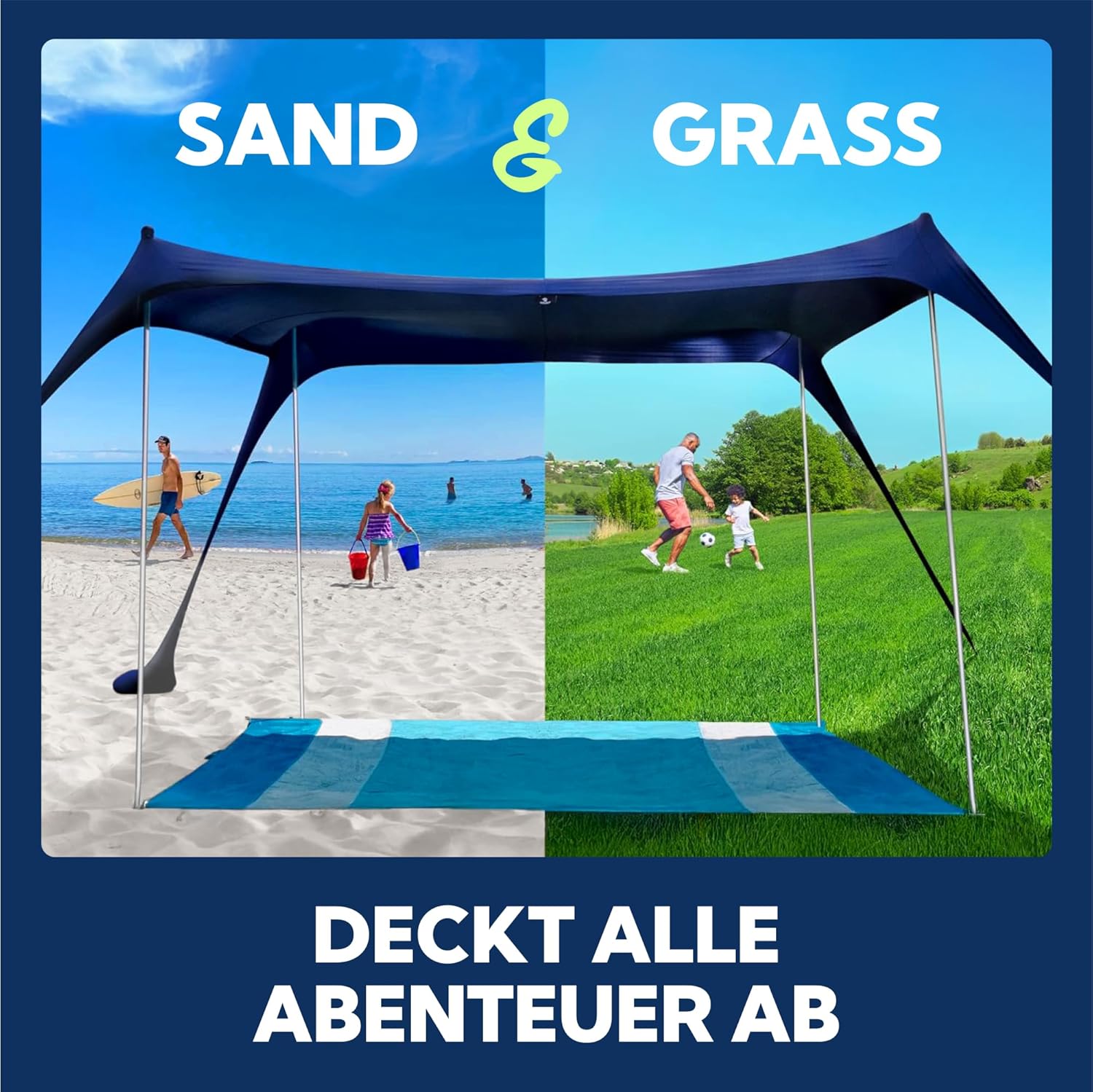 Thumbnail 4 de SUN NINJA Strandzelt – Sonnensegel LSF 50+ mit Sandschaufel, Heringen und Stabilitätsstangen für 4–8 Personen