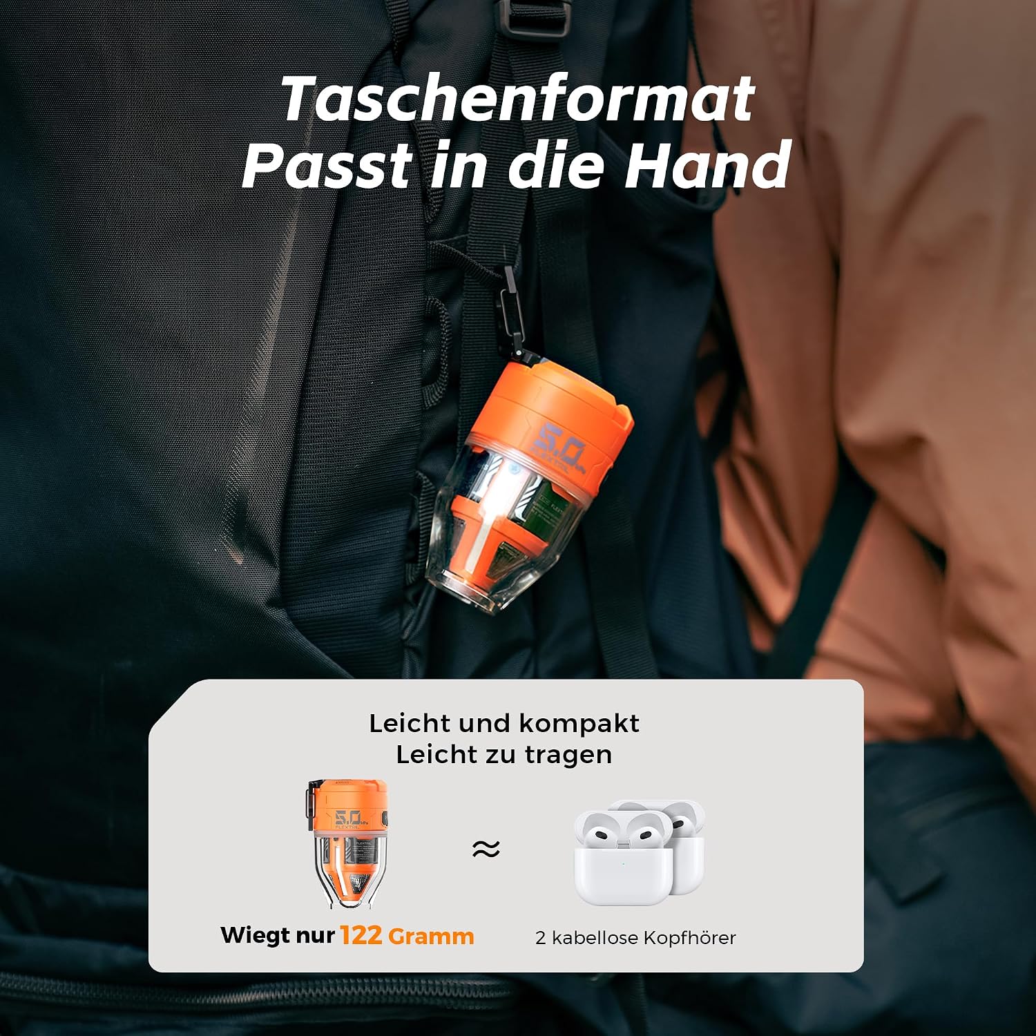 Detalle 2 de FLEXTAILGEAR MAX Pump 3 – Tragbare Luftpumpe mit Beleuchtung, USB-Aufladung und 6 Düsen