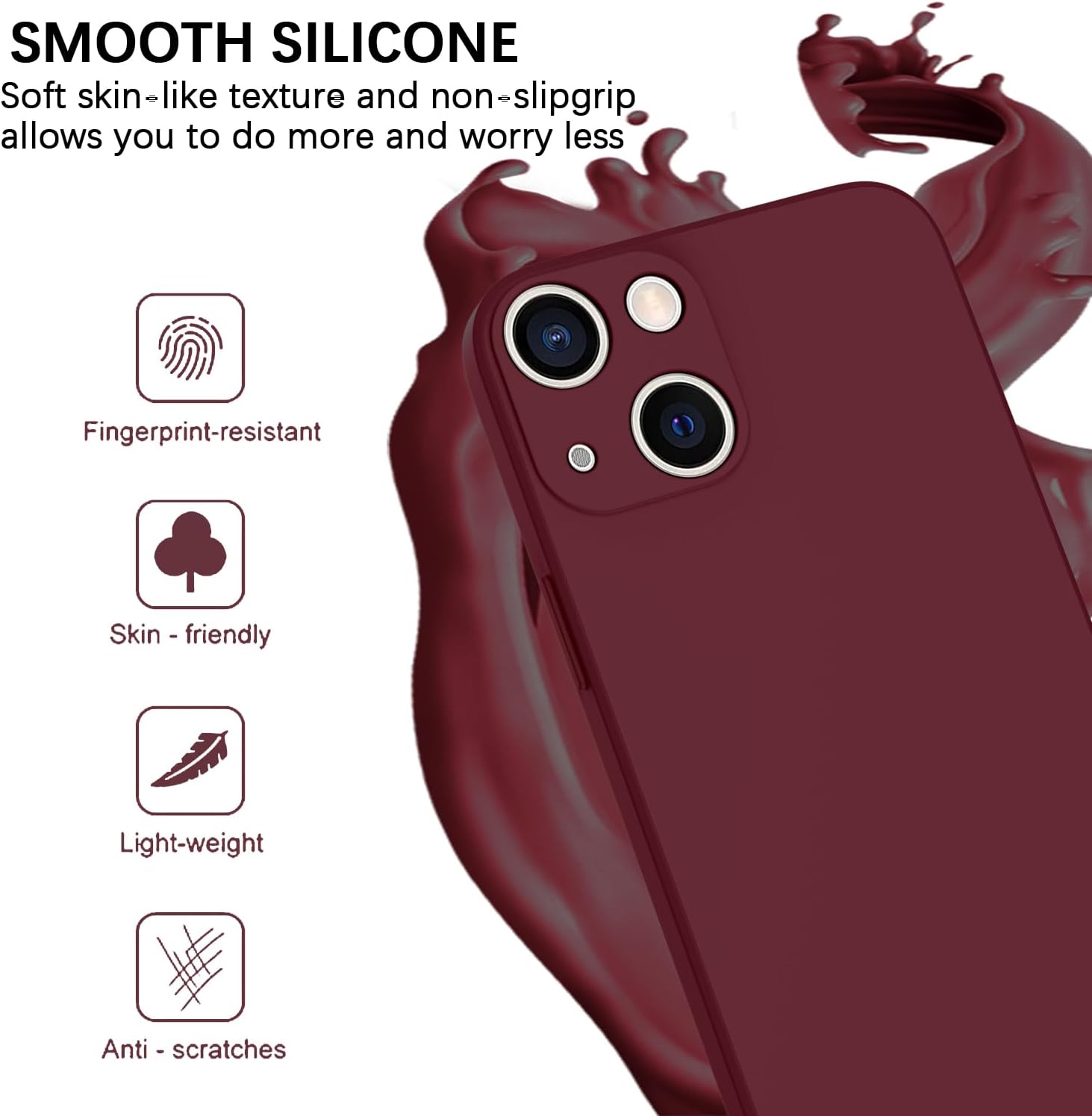Thumbnail 1 de KPPIT iPhone 15 Case Silicone – Claret Red, 6.1-inch, Silk-Soft, Microfiber Lining
