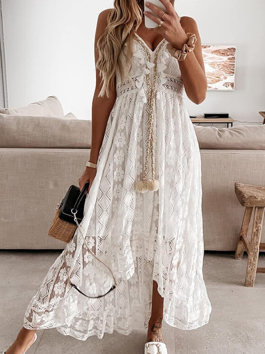 Thumbnail 6 de Robe d'été bohème Maxi à lacets et pompons – CUPSHE