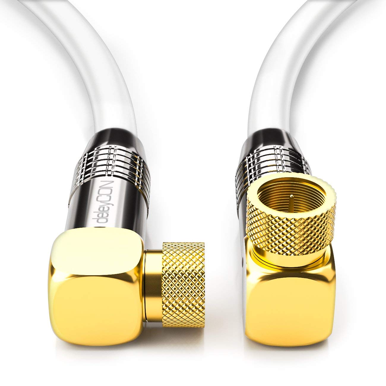 Detalle de deleyCON 2m SAT Antennenkabel – 90° F-Stecker, 4K/HDTV, Weiß