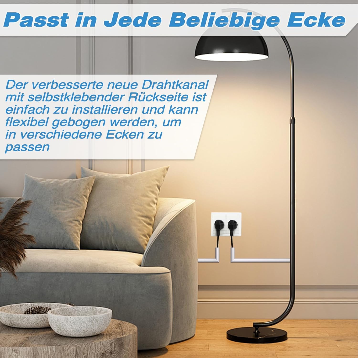 Detalle de 1m Kabelkanal Weiß Selbstklebend – Mini, flexibel, Halbrund & wasserfest