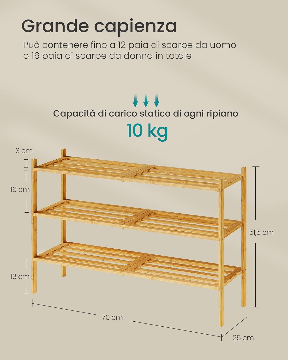 Detalle de SONGMICS Scarpiera in Bambù a 3 Ripiani, Impilabile – LBS053YL01