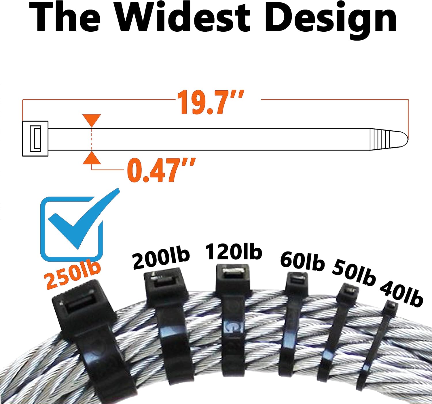 Detalle 2 de Black Zip Ties Heavy Duty 20 Inch, 40 Pack