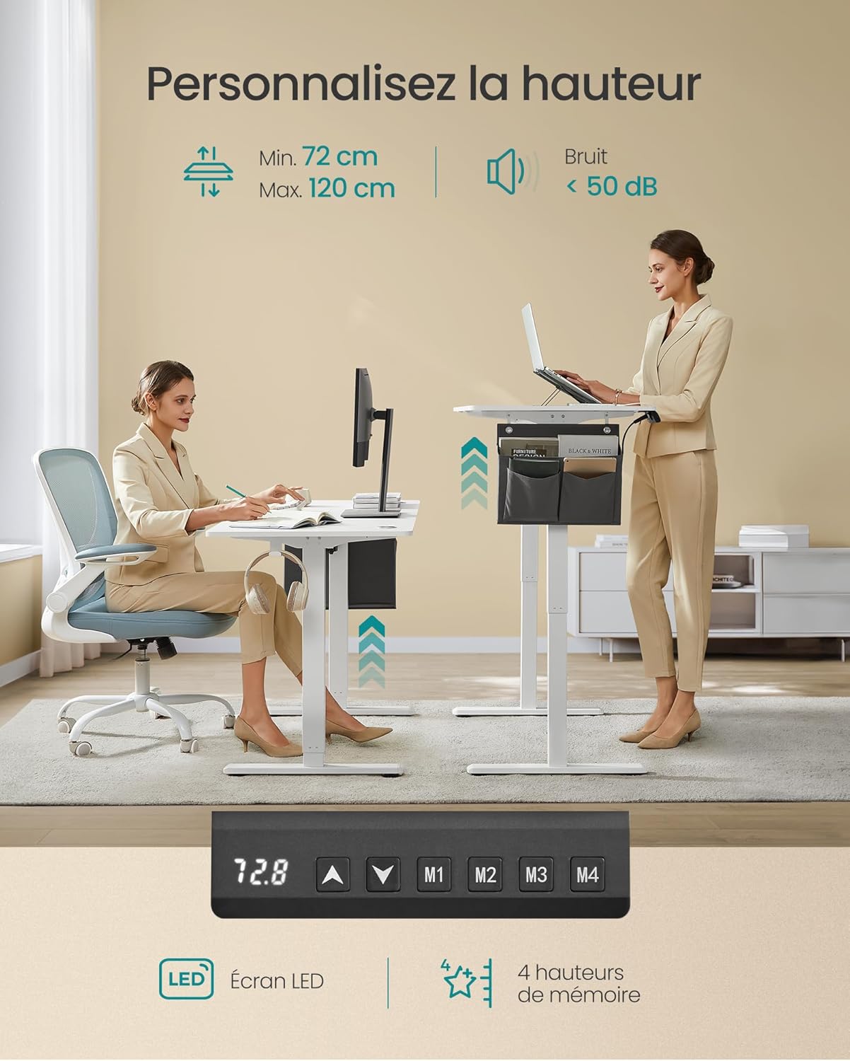 Thumbnail 3 de SONGMICS Bureau Électrique Réglable en Hauteur LSD026W02 📚