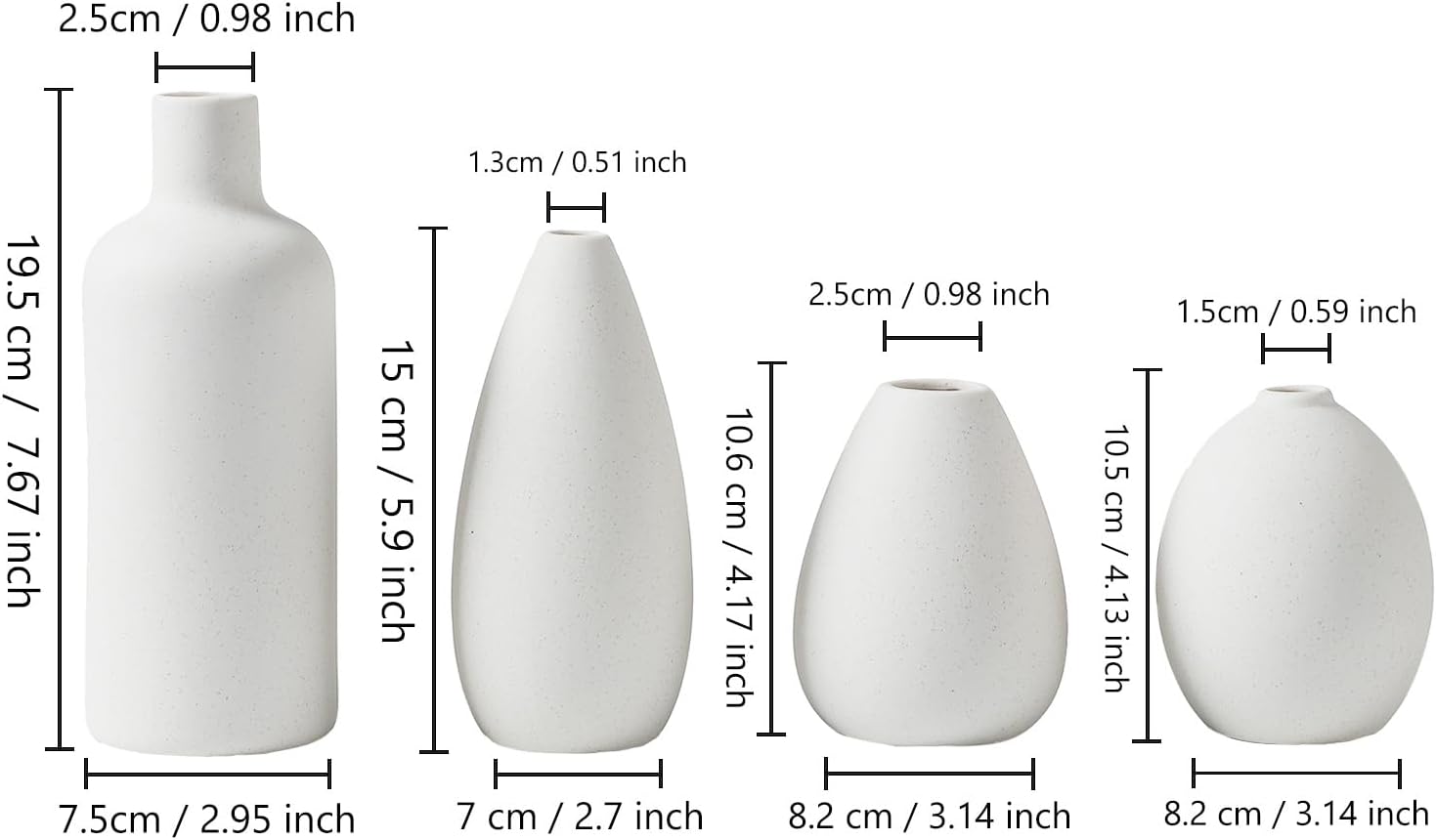 Thumbnail 6 de CEMABT Vase en céramique blanche – lot de 4 petits contenants pour fleurs (modèle unique)