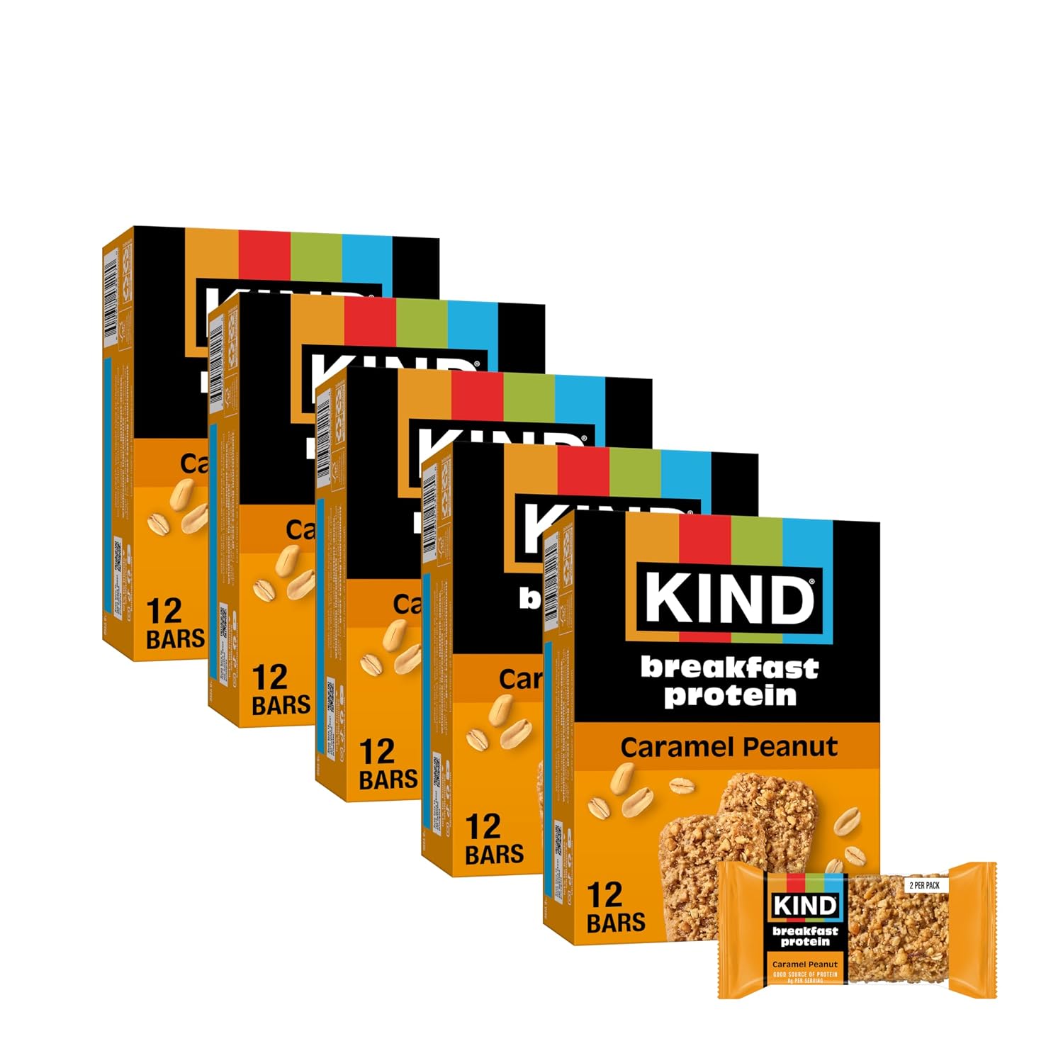 Detalle de KIND Breakfast Caramel Peanut Protein Bars, Gluten-Free, 30 Two-Bar Packs