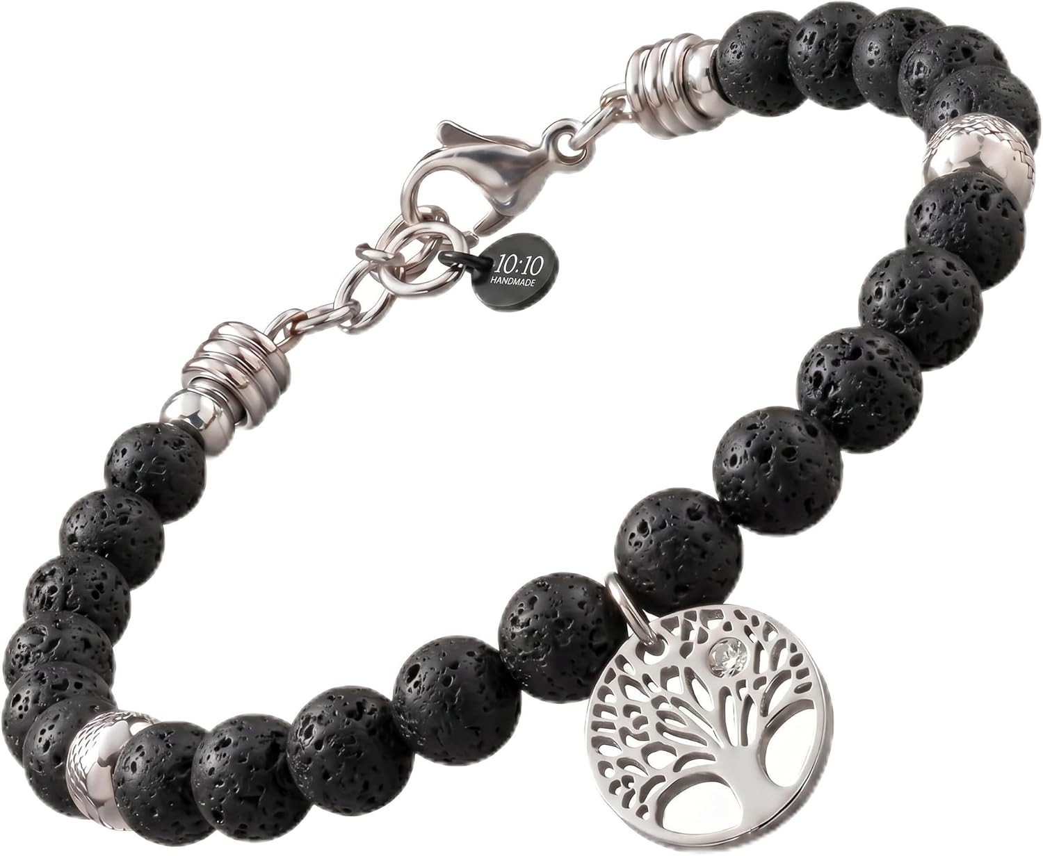 Thumbnail 6 de Bracciale Donna 10:10 in Pietre Naturali 6mm con Albero della Vita e Zircone — Acciaio Inox Anallergico, Regolabile