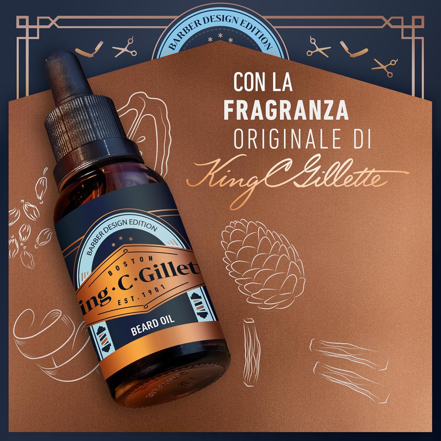 Detalle de King C Gillette Olio Barba Uomo 30ml con Oli di Argan, Avocado, Macadamia e Mandorle