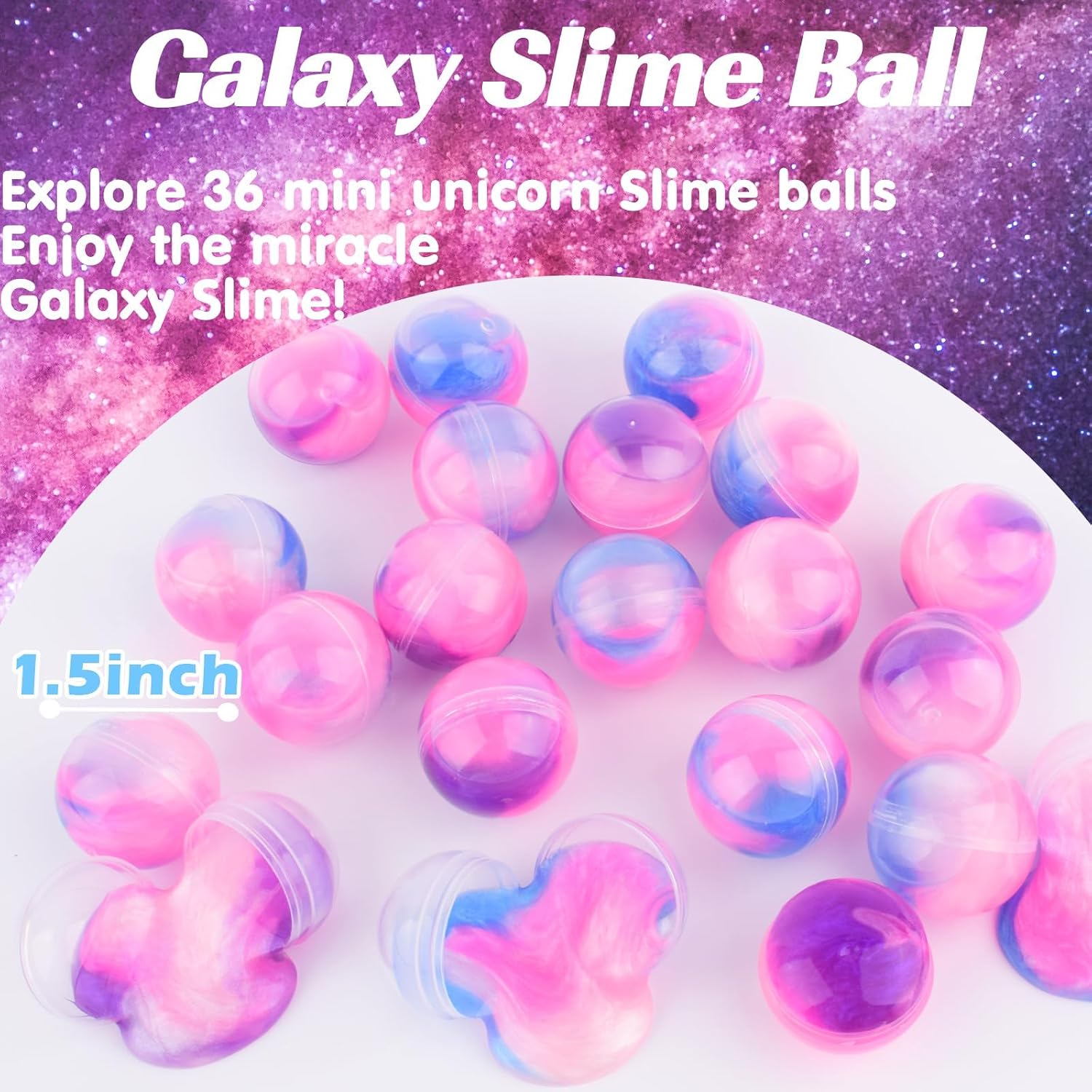 Detalle 2 de 36-Pack Unicorn Galaxy Slime Balls (non-sticky, mess-free) for kids and party goodie bags