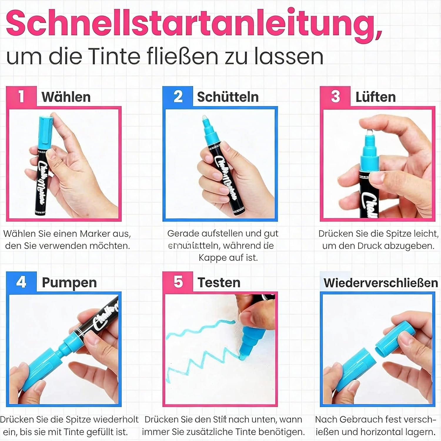 Thumbnail 5 de Chalkola 21 Kreidestifte für abwischbare Fenster- und Tafelbilder (21 Stifte, 1 mm) – Kreidemarker & Glasstifte