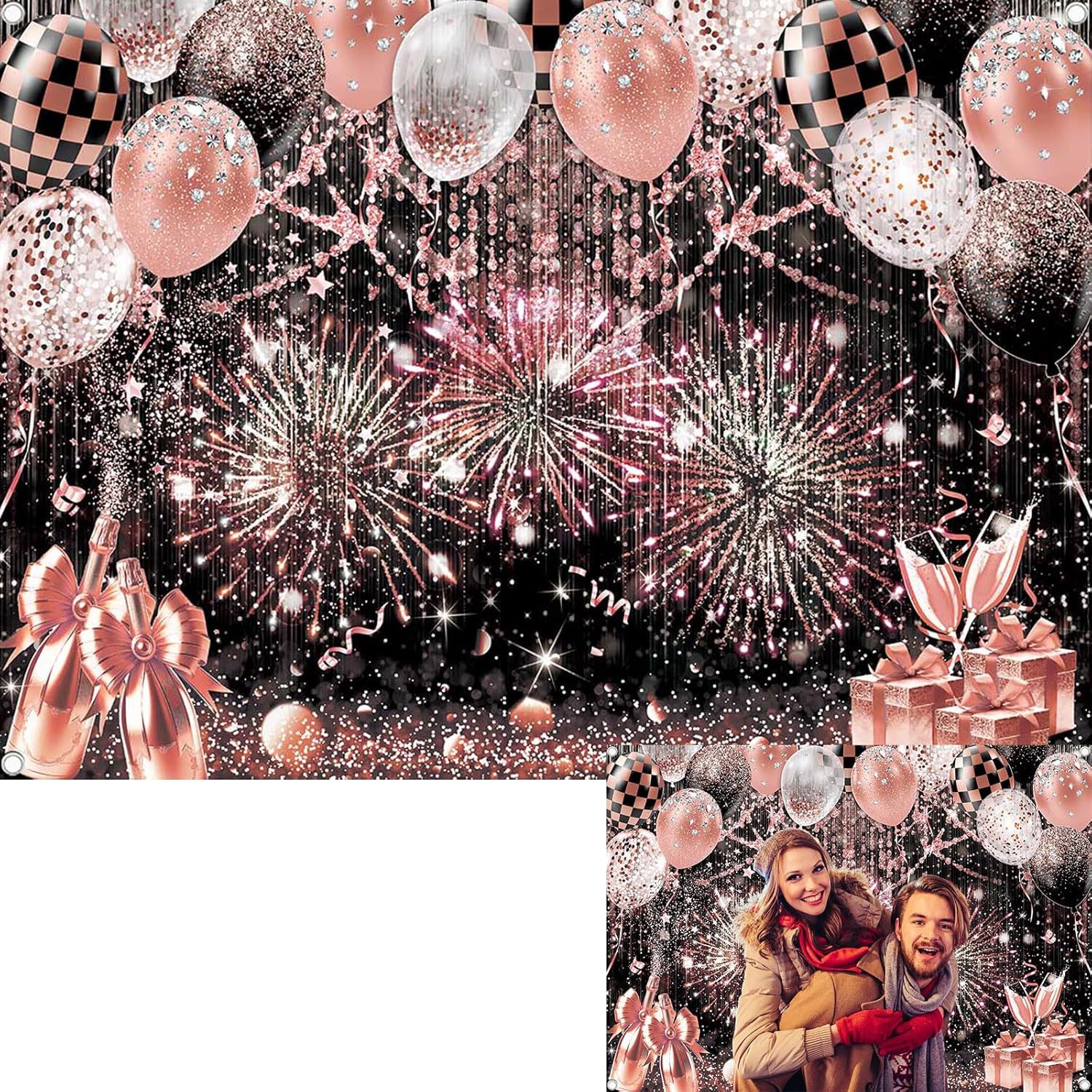 Black Pink Glitter Backdrop 7x5 ft 🎉
