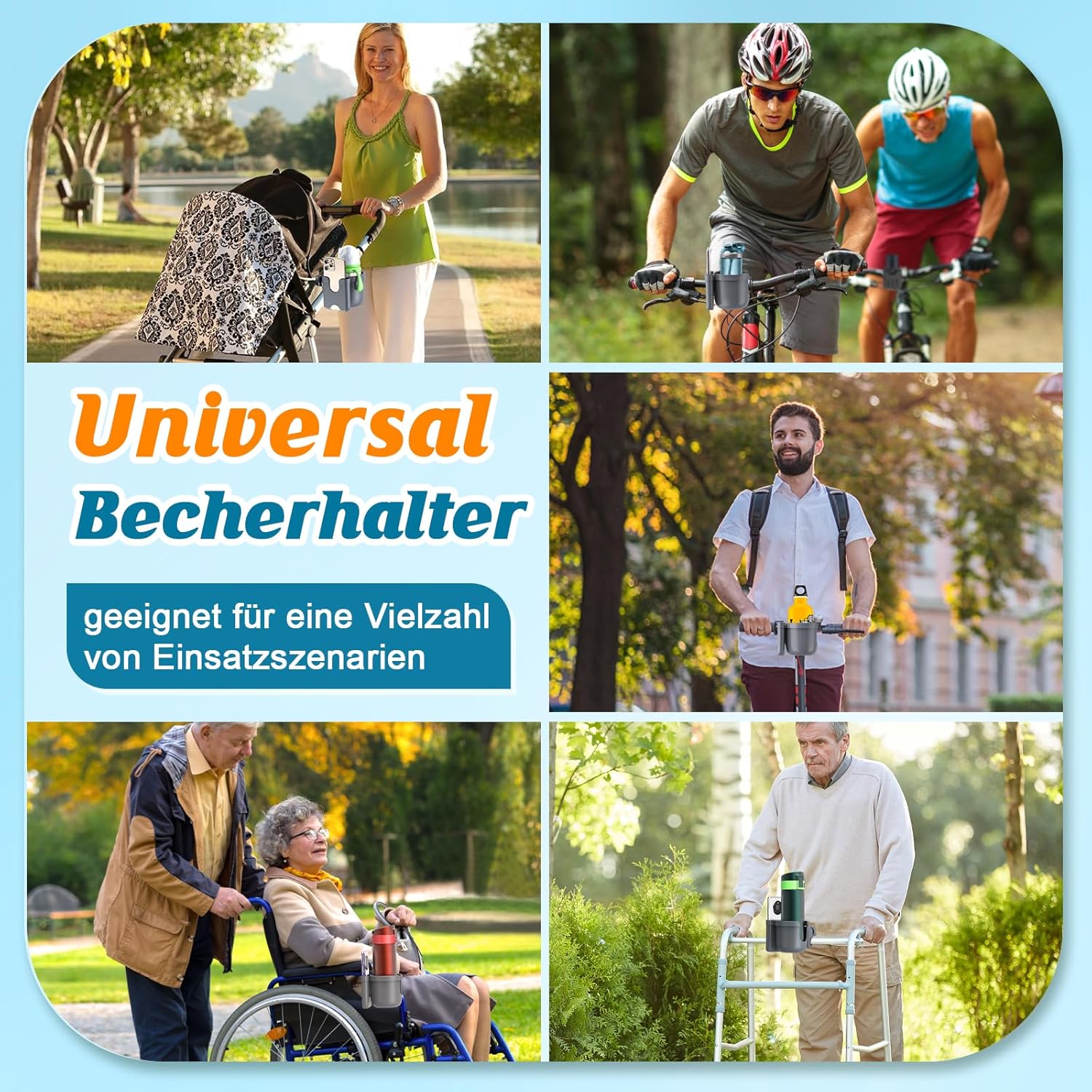Detalle 2 de Guiseapue 2 Stück Getränkehalter für Kinderwagen – universell einsetzbar, mit Handyhalter