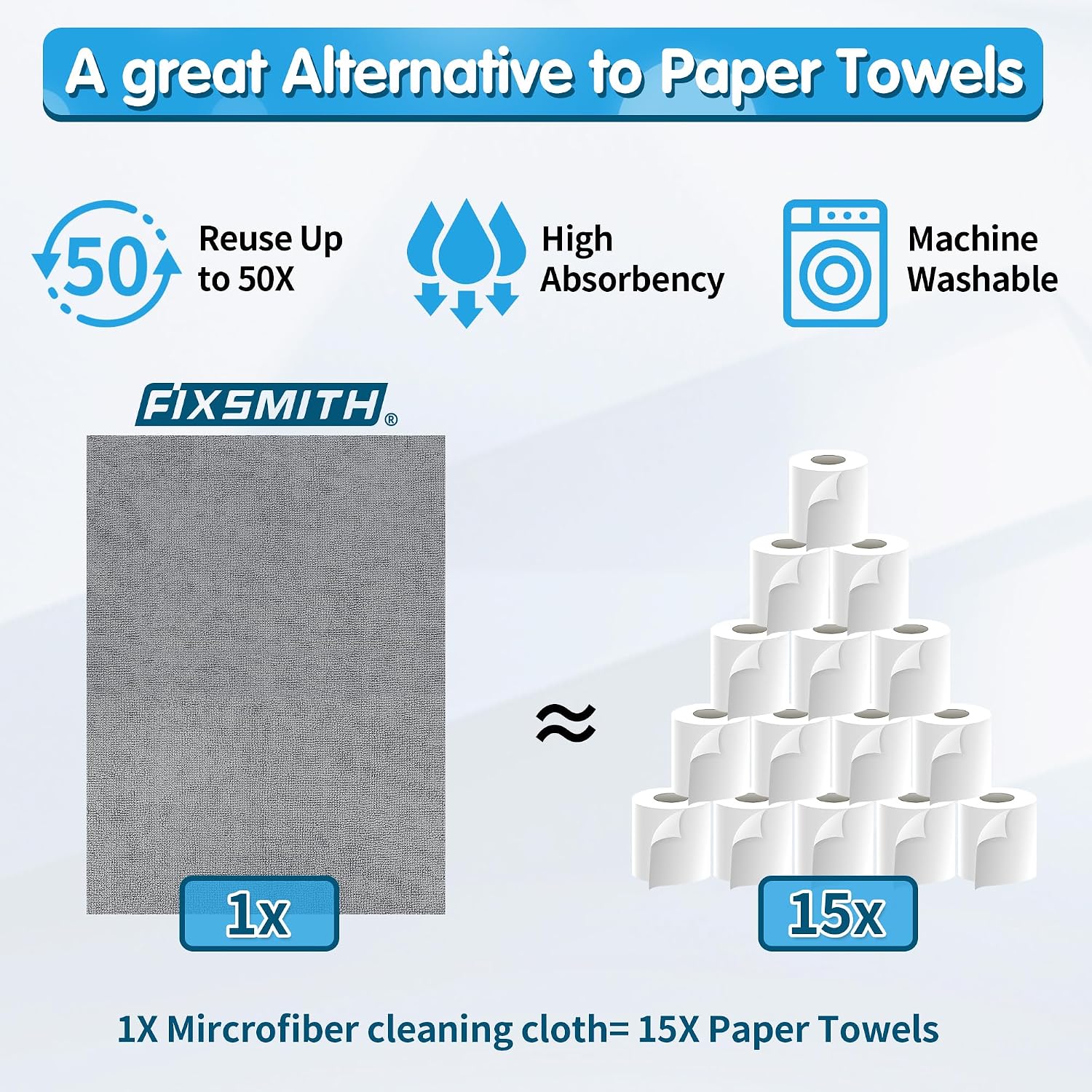 Detalle 2 de FIXSMITH Grey Microfiber Cleaning Cloths, Pack of 50, 16 x 12 in